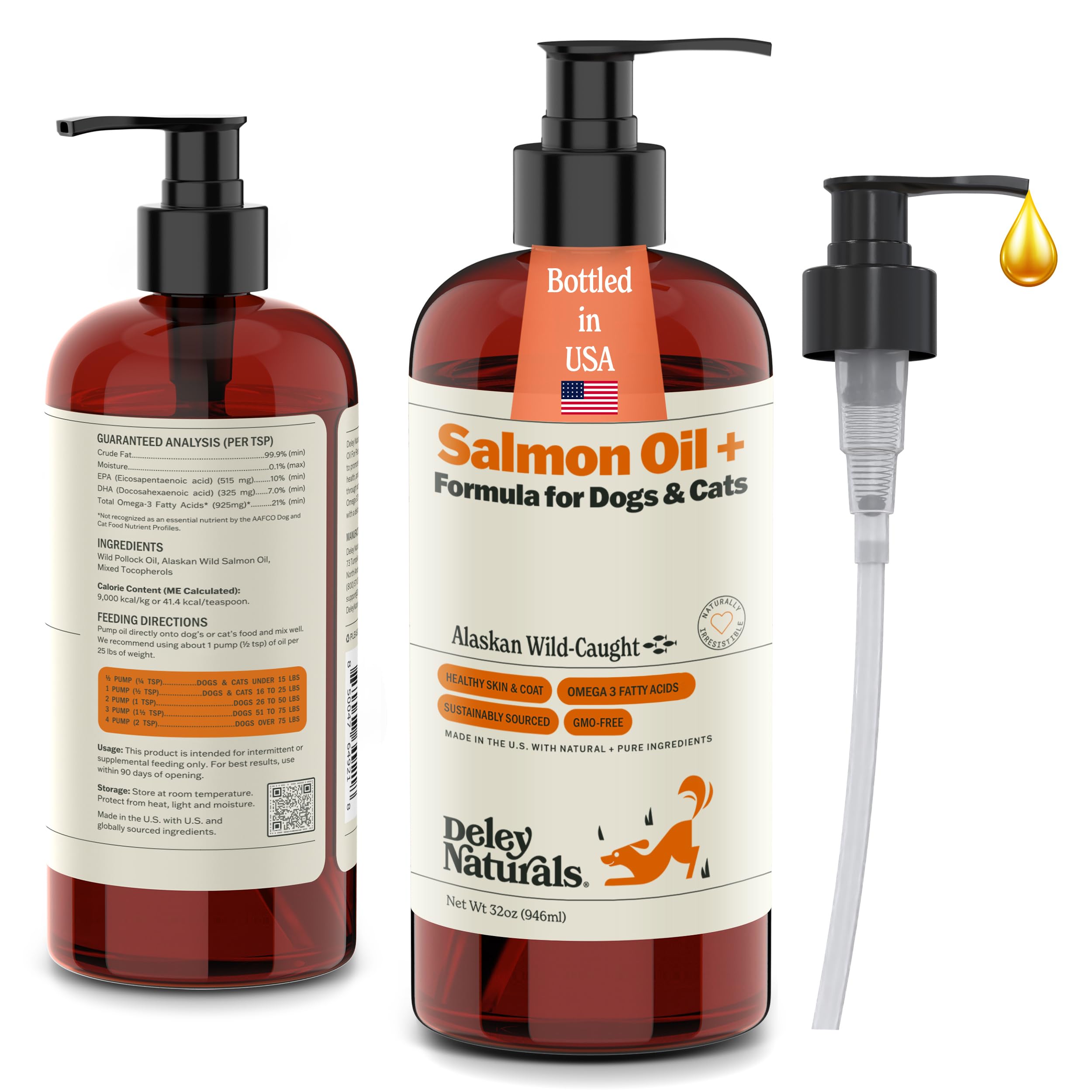 Deley Naturals Wild Alaskan Salmon Oil for Dogs & Cats - New and Improved Salmon Oil Plus Formula - Fish Oil for Dogs with Omega 3, DHA and EPA - Omega 3 for Healthy Skin and Coat - 32oz Made in USA — Amazon image 8