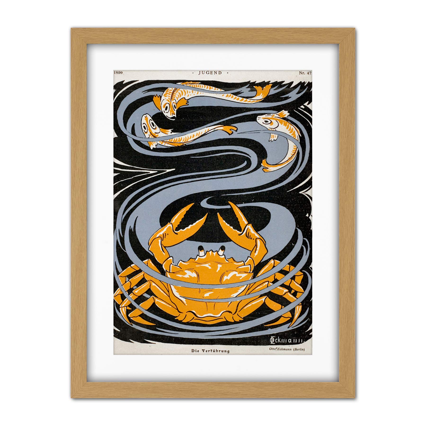 Wee Blue Coo Magazine Cover Jugend Crab Fish Artwork Framed Wall Art Print 18X24 Inch