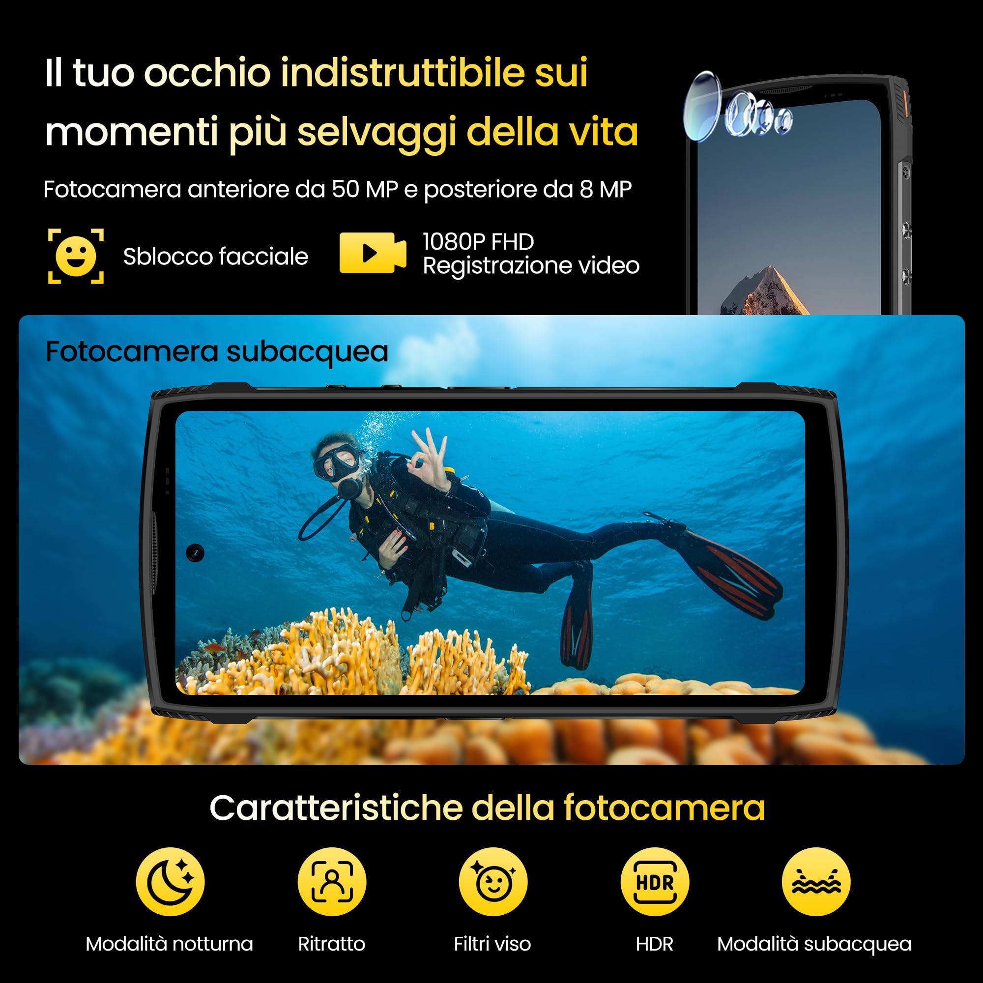 Panther 2 Pro Android 15 Rugged Smartphone, 24GB+256GB/1TB Telefono Rugged, 6.7" HD+120Hz, 50MP+8MP Octa-Core Cellulare Impermeabile, 5150mAh Batteria, Dual SIM 4G/Face ID/NFC/OTG/GPS, Nero