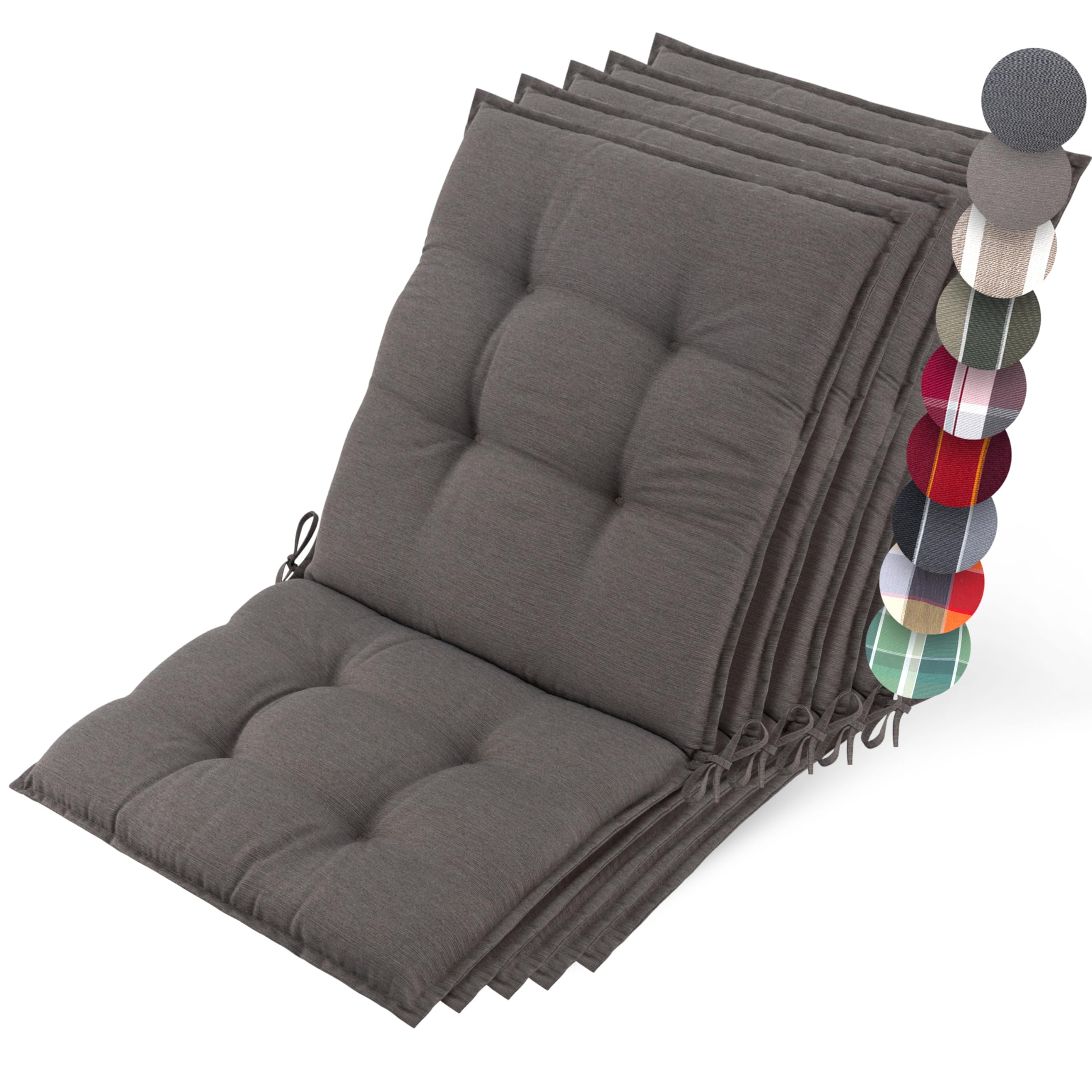 Beautissu Set of 5 Premium Outdoor Chair Cushion Low Back 100x50 cm - UV 8 cm Thick Padding Seat Cushions for Garden Chairs Non-Slip Fastening Straps - Taupe - Sun-HL