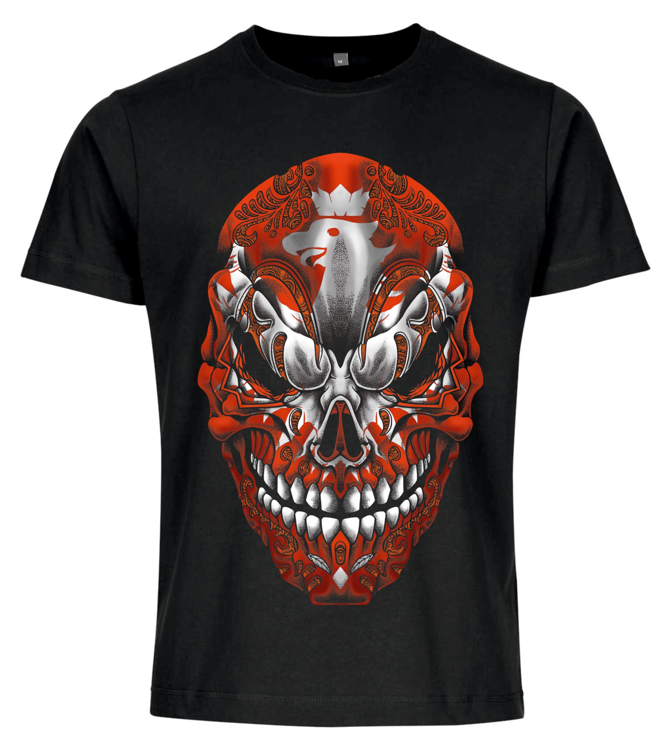 Mi Barrio Men's T-Shirt, Black, Frankfurt Skull, Eagle Shirt, Screen Print, Bold Front Print, 3D Look and Mega Back Print, Frankfurt Skull Eagle T-Shirt, Size M-5XL