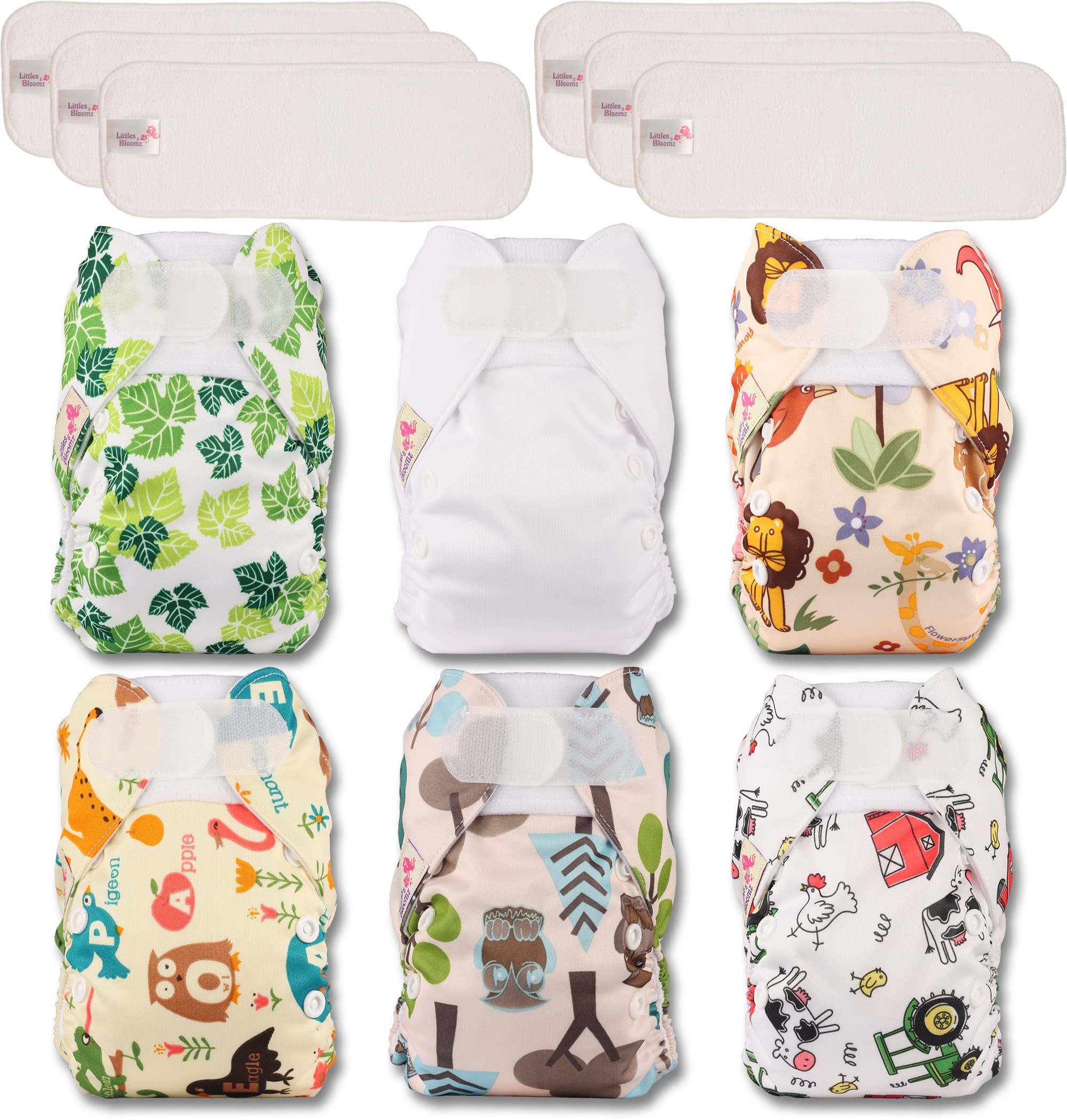 Littles & Bloomz Pocket Wiederverwendbare Windeln Babywindel, Neugeborene und Frühchen, 6 Windeln, 6 Mikrofaser-Einsätze, NB-602MF6