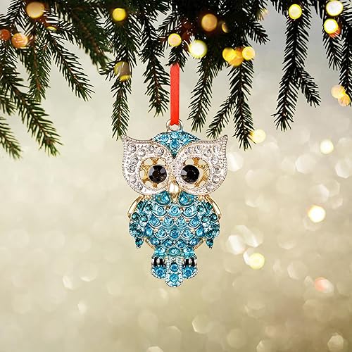Miniatura 5 de WaaHome Adornos de Navidad de búho verde azulado, adornos de recuerdo de búho de metal para decoraciones de árbol de Navidad, decoración de búho,