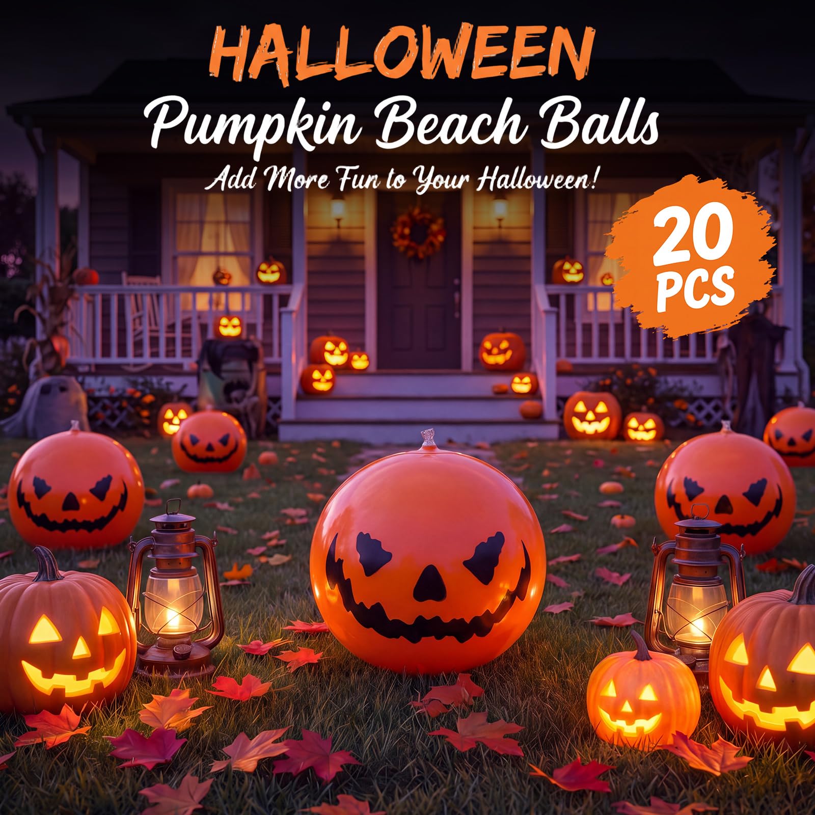 Soulchen 20 palline da spiaggia a forma di zucca di Halloween, 30,5 cm