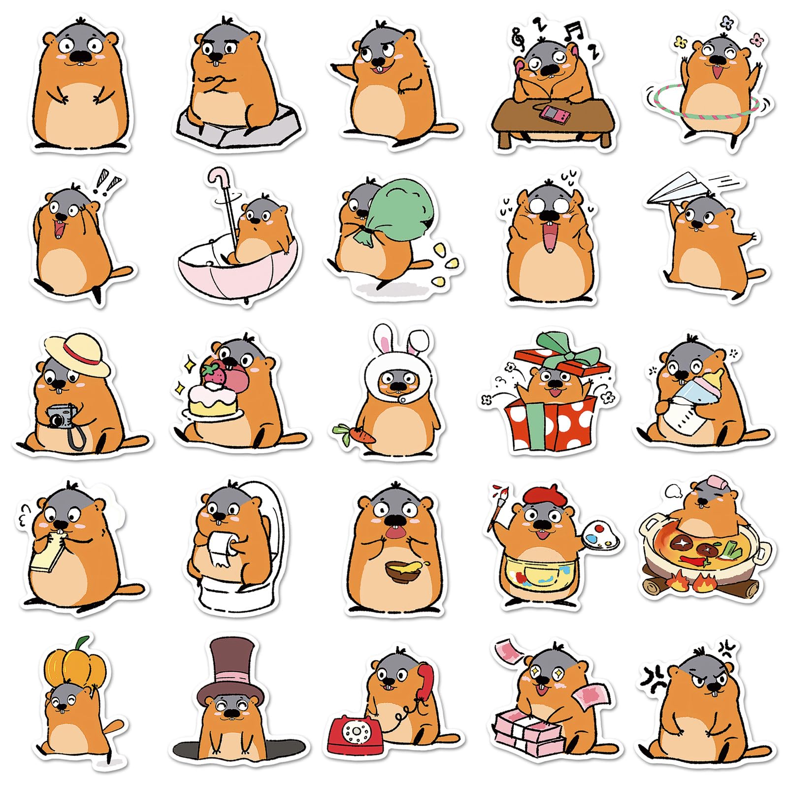 50 Pcs Groundhog Graffiti Stickers for Water Bottles,Guitar,Bicycle,Laptop,Skateboard,Computer,Marmot Animal Cute Style Stickers Waterproof Vinyl,Scrawl Decoration for Girls Boys Children Teens - Image 2