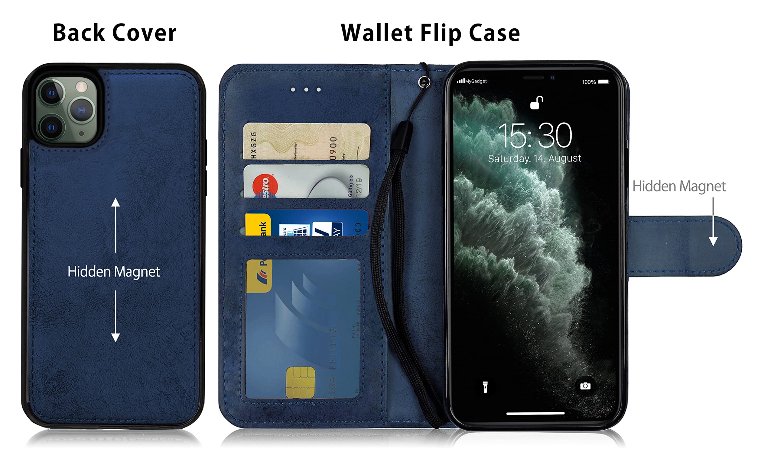 iPhone 11 Pro Max Case - Wallet Detachable Folio Flip Phone Case - Custodia a portafoglio magnetica retrò, supporto Magsafe, flip cover staccabile 2In1, con slot per carte di credito - CASSIDY