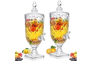 Nuogo 2 Pcs 0.8 Gallon Glass Beverage Dispenser with Crystal Stand and Spigot