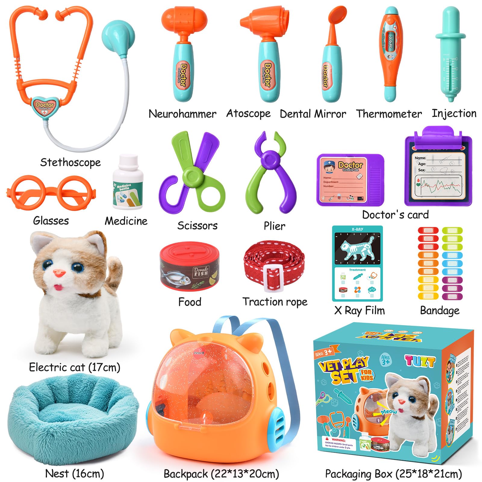 Peluche Chat Interactif Qui Marche Remuer La Queue Kit Medecin Enfant Jeu De Rôle Cadeau Jouet Fille 3-8 Ans