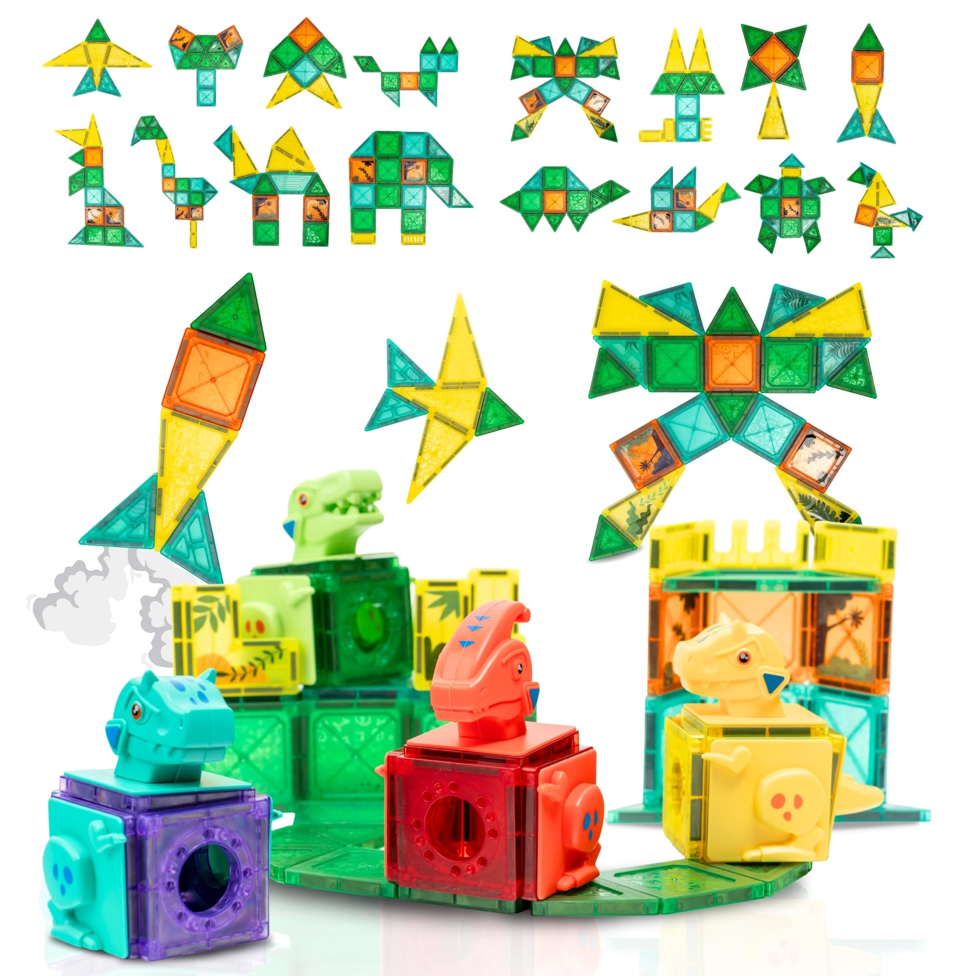 100 Piezas Magneticas para Niños – Bloques Magnéticos de Construcción con Figuras de Dinosaurios y Tiranosaurio Rex – Juego Imanes Niños 3 a 8 Años, Estimula Creatividad sin Pantallas