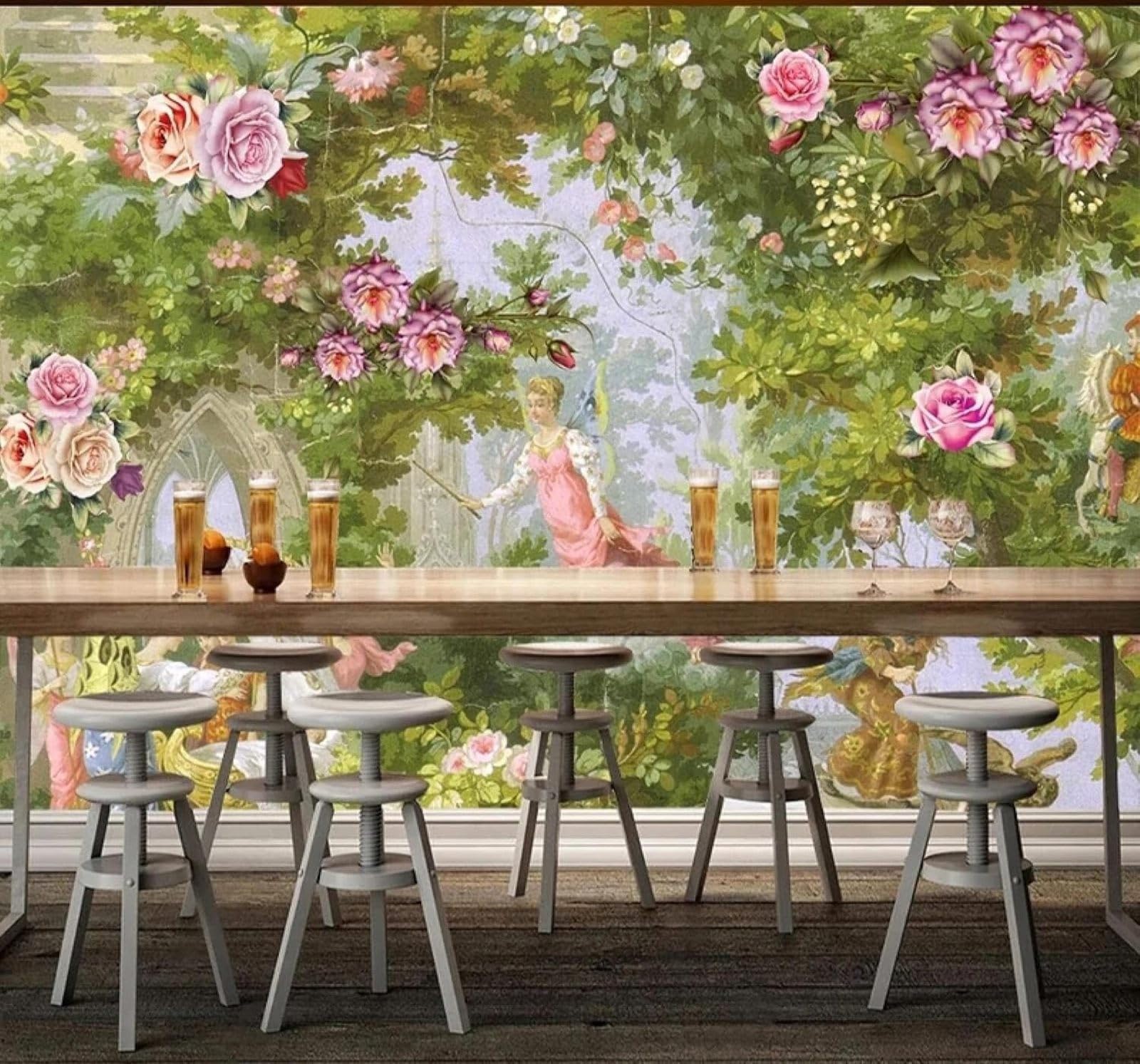 XLMING Fresh Plants Flowers Angels Countryside 3D Wallpaper Silky Texture Home Study Office Grey Dining Room Sofa Bedroom Living Room TV Backdrop-430cm×300cm