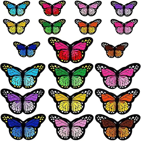 20pcs Butterfly Iron on Patches, 2 Size Embroidered Sew Applique Repair Patch