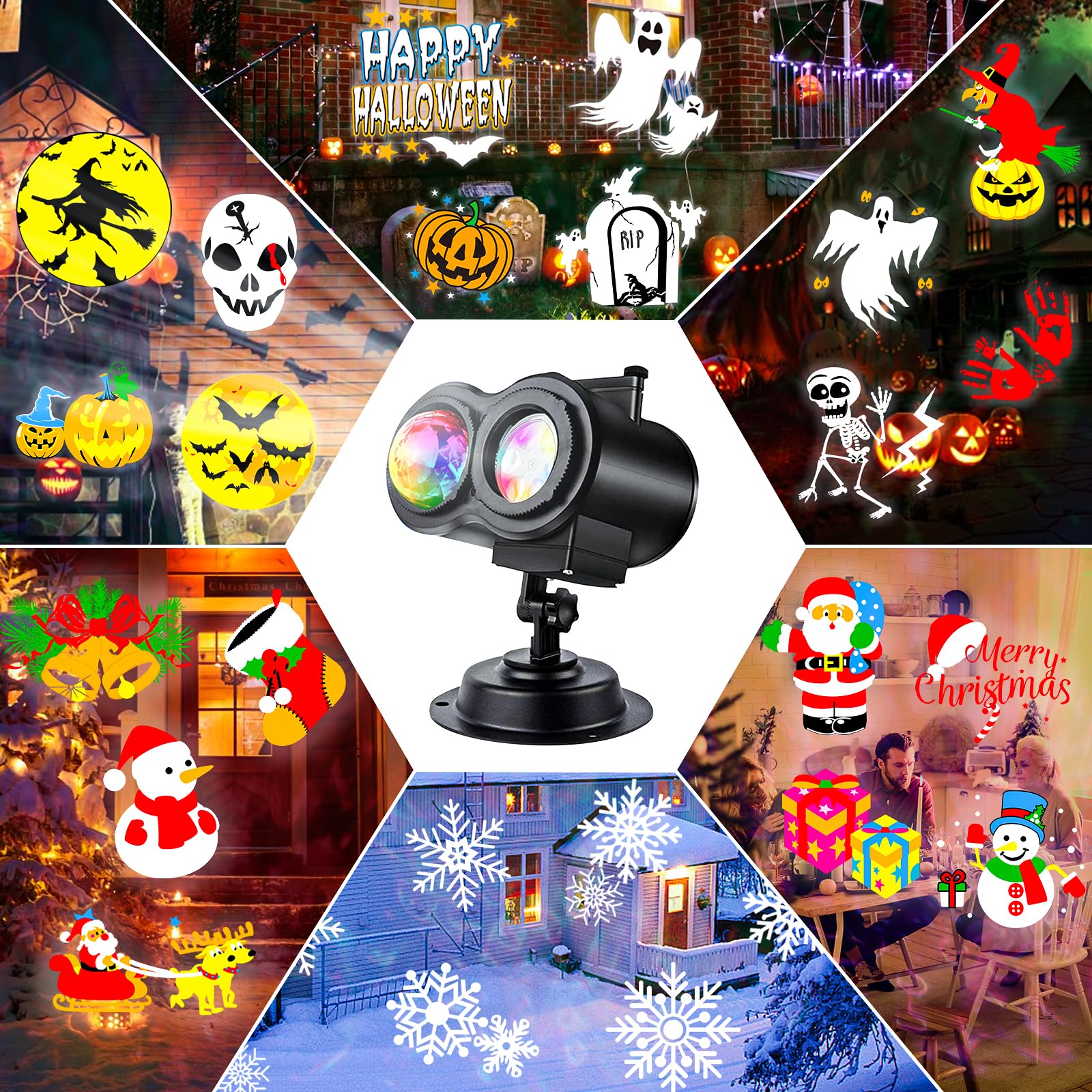Proiettore di luci natalizie per esterni, proiettore LED per vacanze, luci notturne impermeabili con telecomando e timer per Natale, Halloween, feste, decorazioni da giardino
