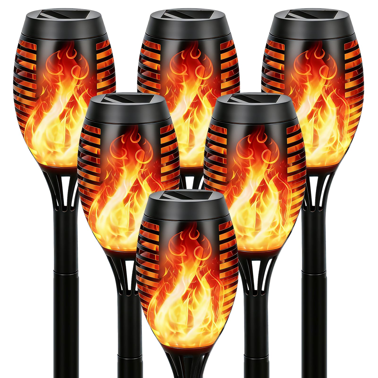 ICRGB Solarleuchten für Außen, 12 LED Solar Fackeln mit Flammeneffekt, IP65 Wasserdicht Solarlampe Gartenfackeln für Garten, Terrasse, Hinterhöfe & Rasen (6 Stück)