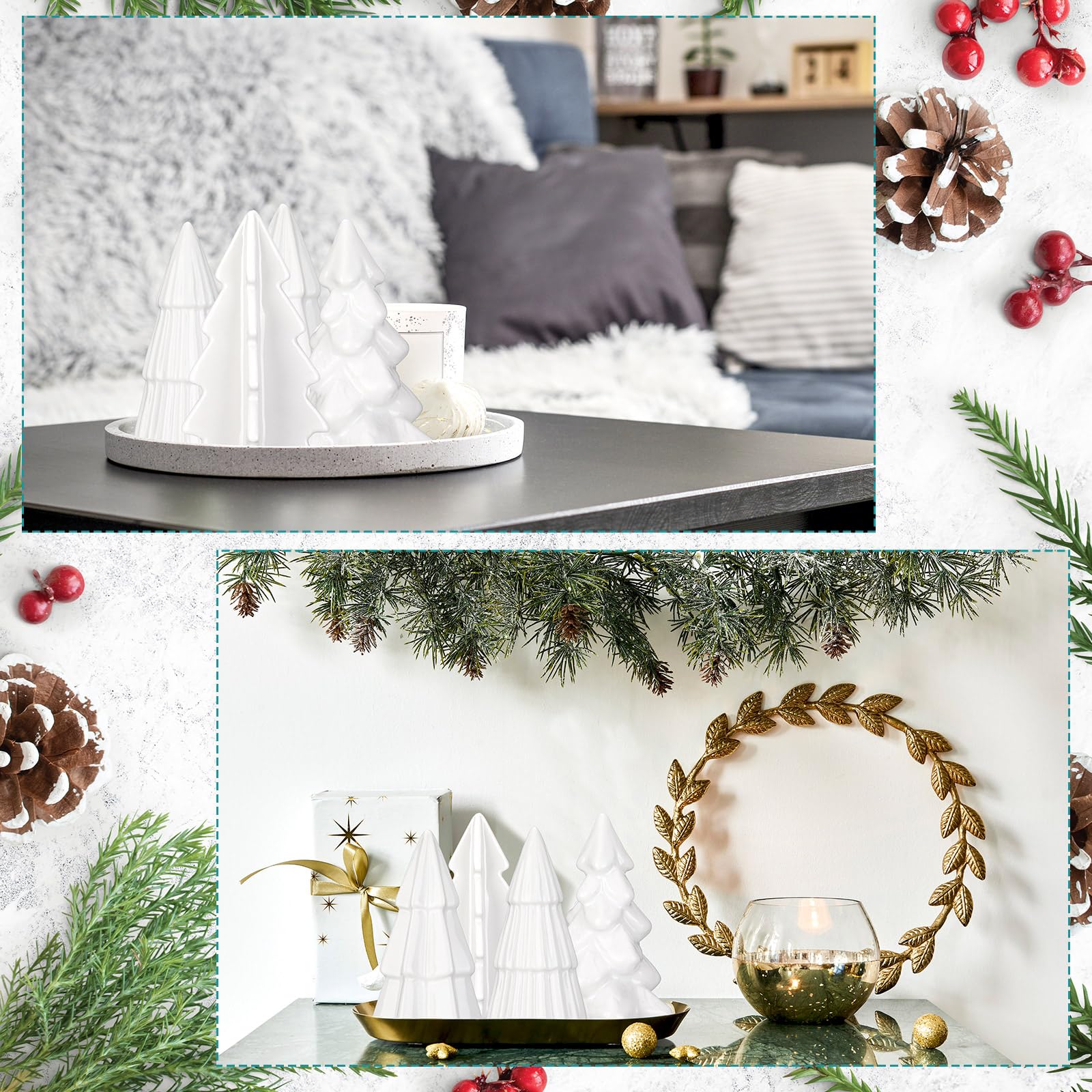 Nuenen 8 Stück Weihnachtsbäume aus Keramik Mini Weihnachten Tanne Figuren Porzellan Winter Deko Tannenbäume für Vintage Tisch Schreibtisch Schrank Kommode Wohnzimmer Schlafzimmer (Baum)