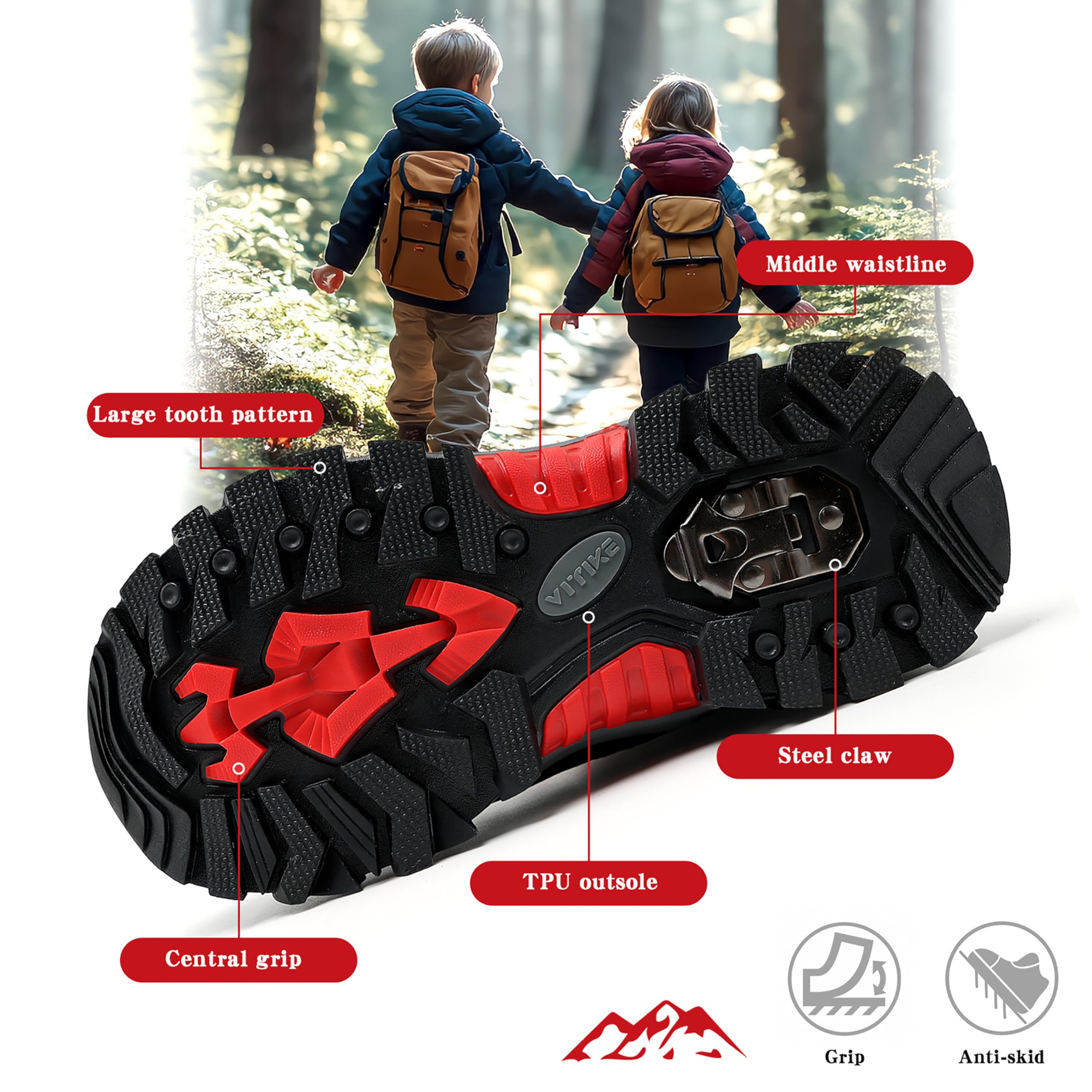 ASHION Botas de senderismo para Niños Botas de Montaña Botas de nieve Zapatos de Senderismo,H Negro Rojo 33 EU