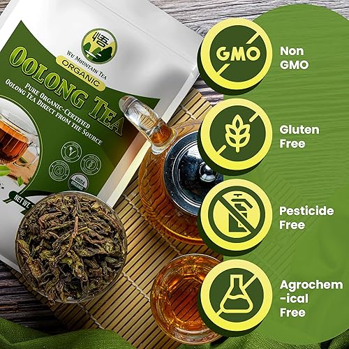 Miniatura 5 de Wu Mountain Tea Té Oolong orgánico  Hoja suelta de 1 libra  Hojas de té chino negro de primera calidad  Aroma suave, baja astringencia, naturalmente