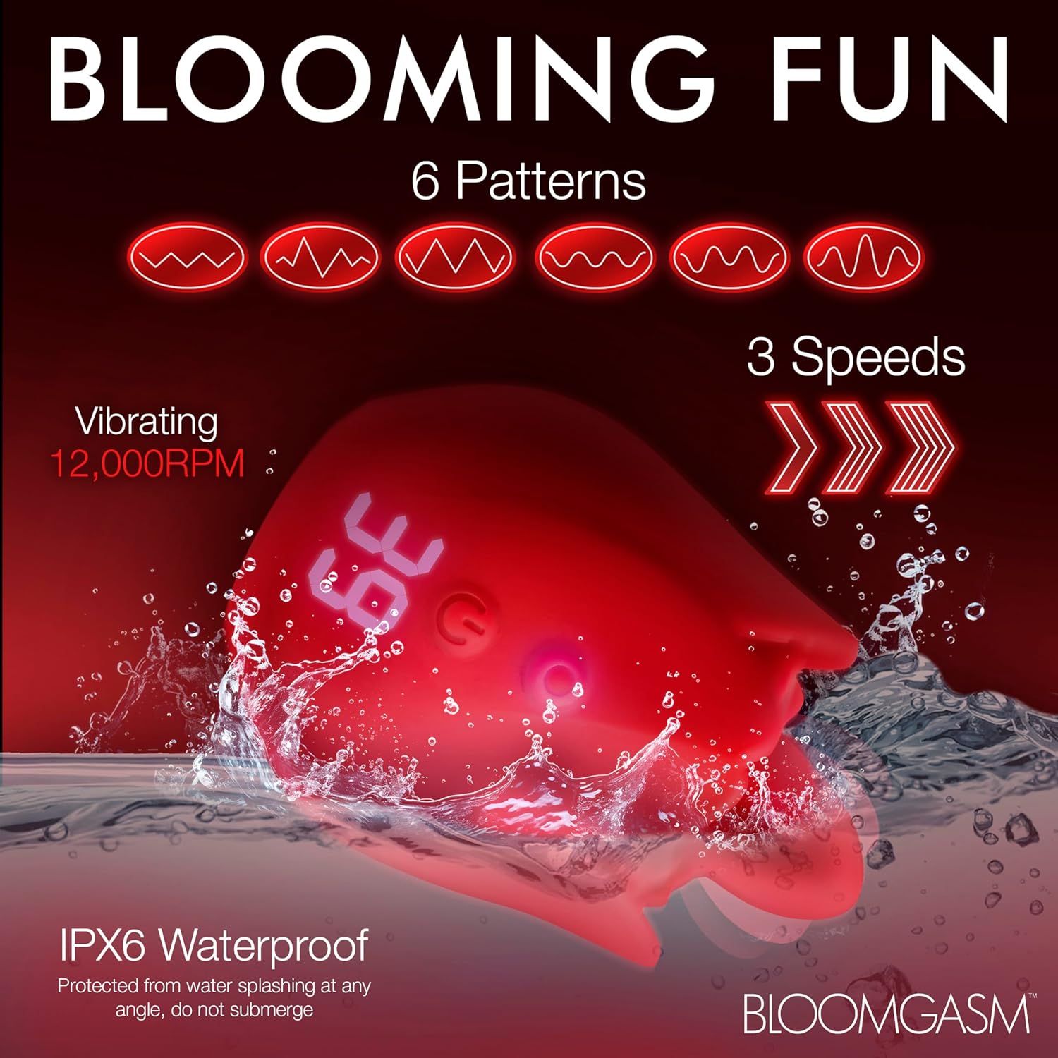 BLOOMGASM Rose Kisser Licking & Vibrating Digital Clitoral Stimulator for Women, & Couples. Rechargeable and Waterproof Massaging Rose. Easy to Read Display and Buzzing Vibrations. 2 Pieces, Red.
