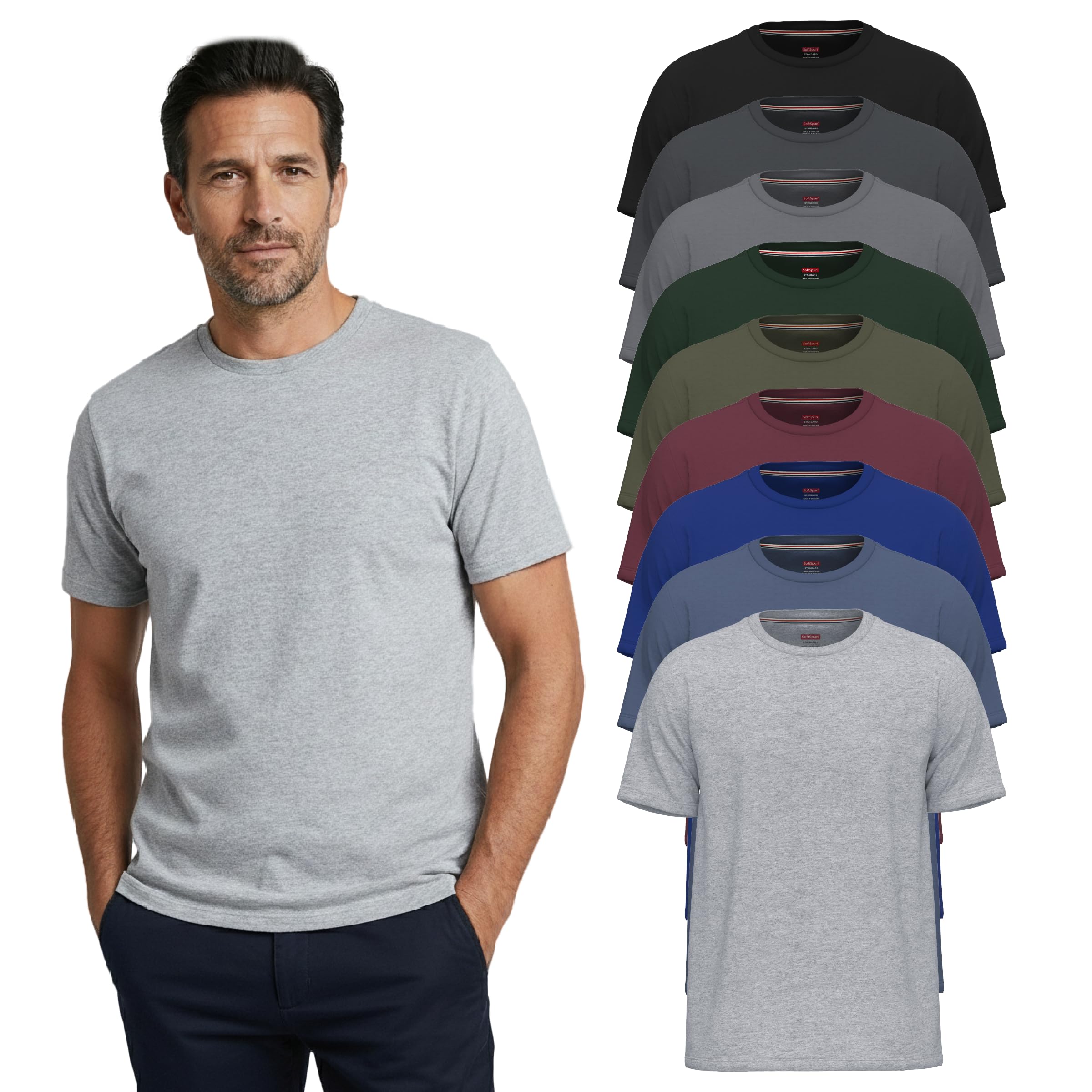 Softspun Men's Pack 9 [Fusion Collection] 9 Pack Medium T Shirts – Cotton Tshirts, Cotton T-Shirts Multipack
