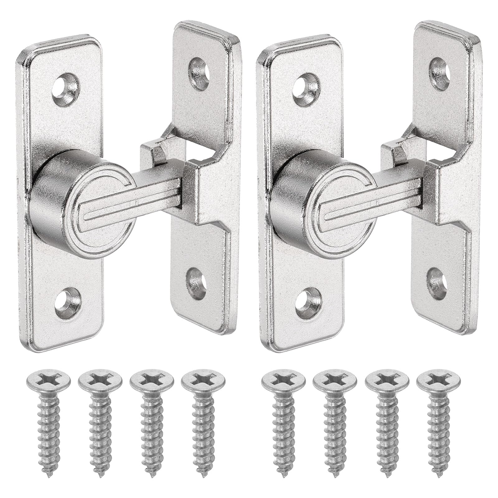 sourcing map 2Pcs Barn Door Lock, 90 Degree Flip Barn Door Lock for Single Hinged & Sliding Doors, Zinc Alloy Sliding Security Latch with Screws for Garden Bathroom Garage, Silver Nickel