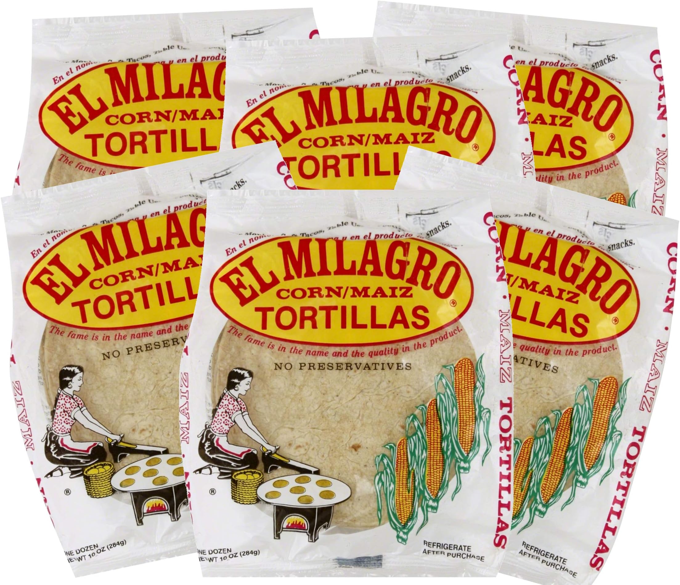 El Milagro Classic Corn Maiz Natural Soft Tortillas for Tacos, Cooking, etc - 6 Pack