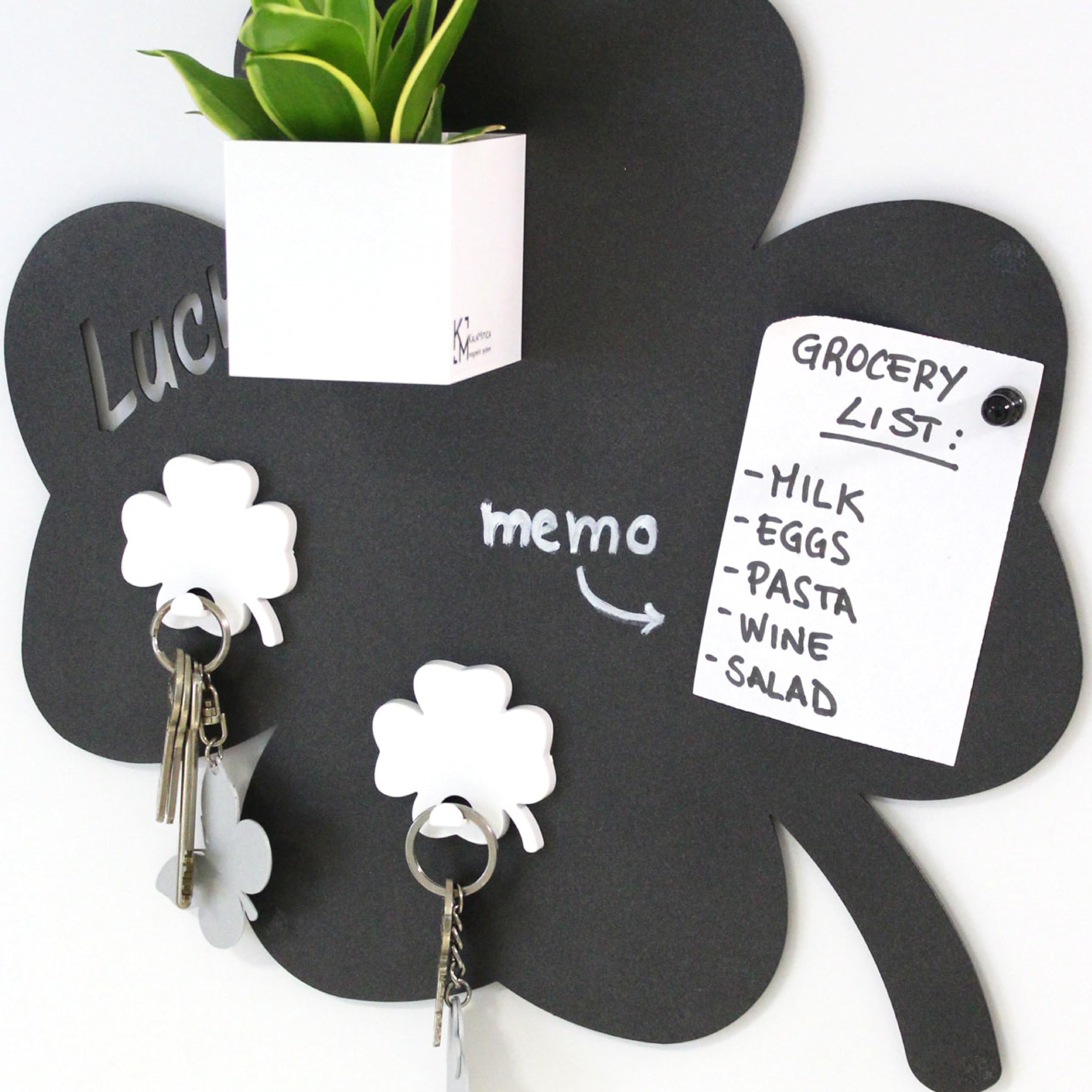KalaMitica - Set of 2 Magnetic Wall Hangers with Powerful Magnet - White Four Leaf Clovers - Image 3