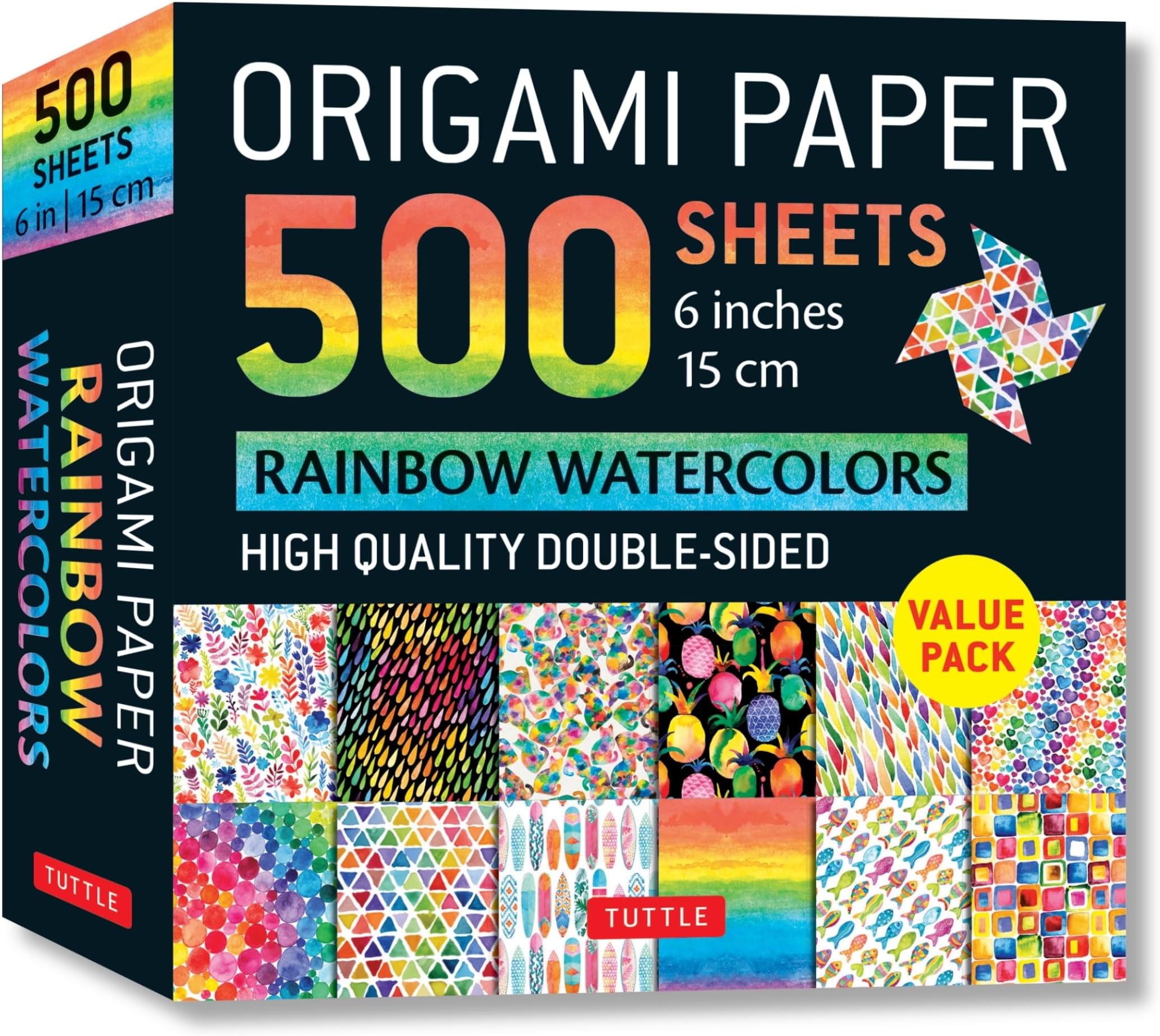 Origami Paper 500 sheets Rainbow Watercolors 6" (15 cm): Tuttle Origami Paper: Double-Sided Origami Sheets Printed with 12 Different Designs (Instructions for 5 Projects Included)