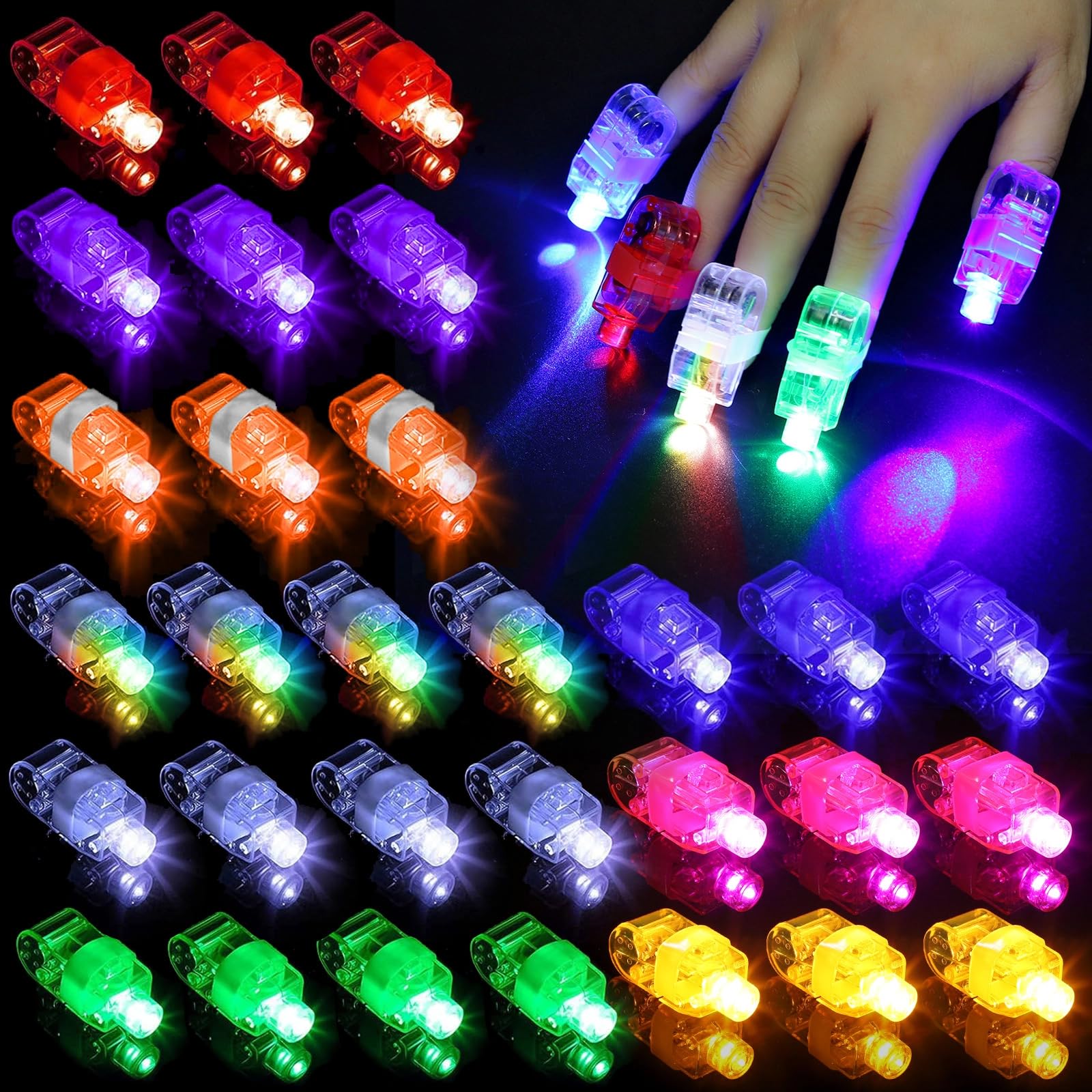 Finger-LED-Lichter, 9 Farbmodi, batteriebetriebene Mini-Fingerlampen, beleuchtetes Ringspielzeug für Glühpartys, Raves, Konzertshows, 150 Stück