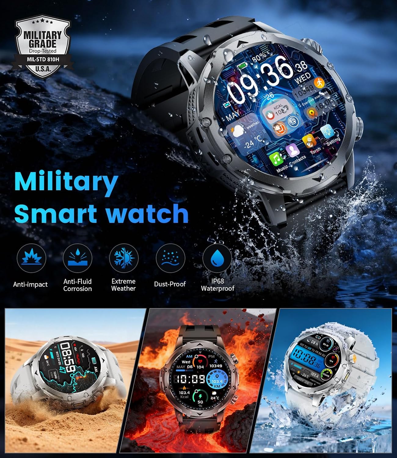 FITFLEX military smart watch lifestyle image on wrist outdoors
