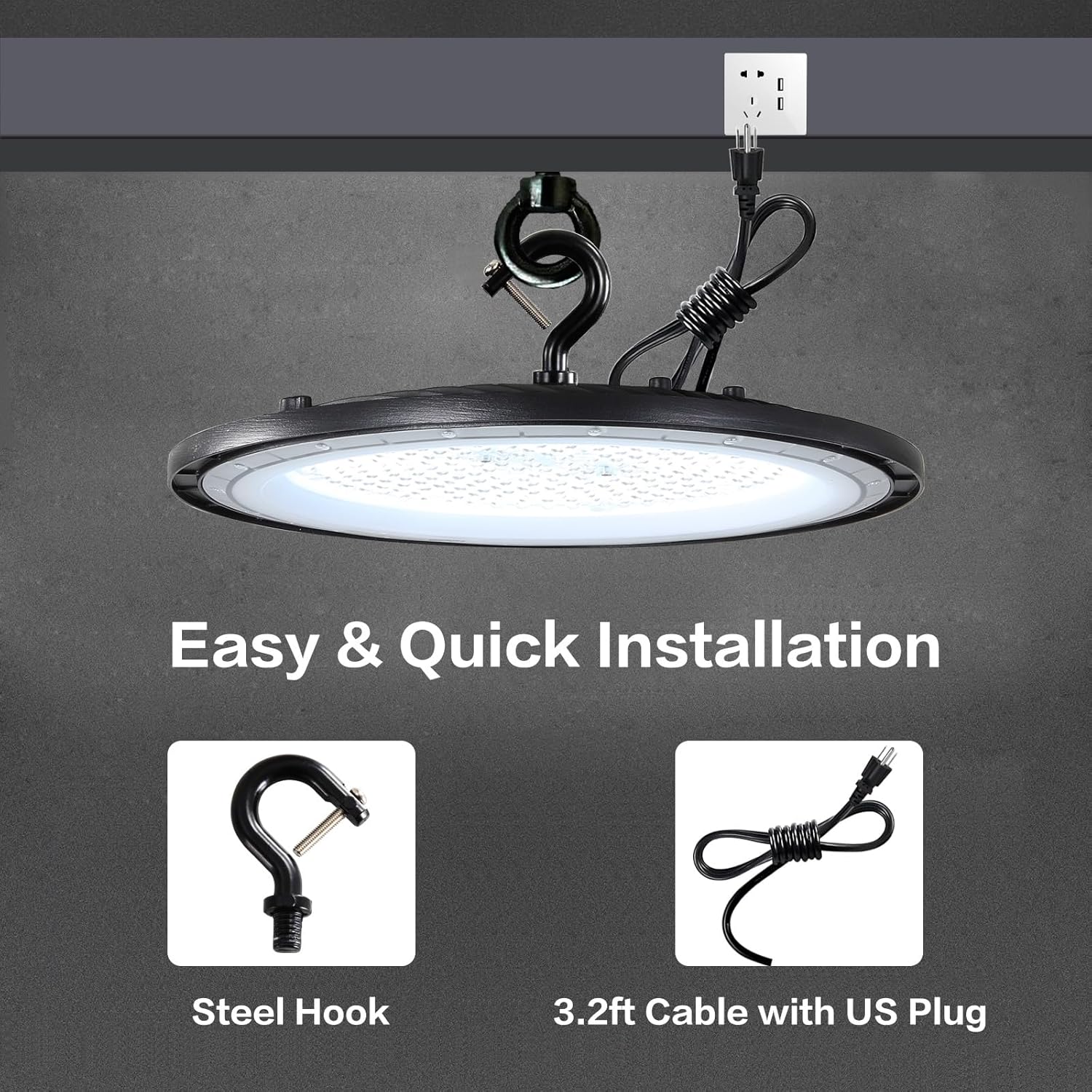 UFO Led High Bay Light,250W 2 Pack LED Shop Lights 35000lm 5000k Daylight, UFO LED Highbay Lights with US Plug, Led Garage Light for Warehouse Workshop Barn Garage