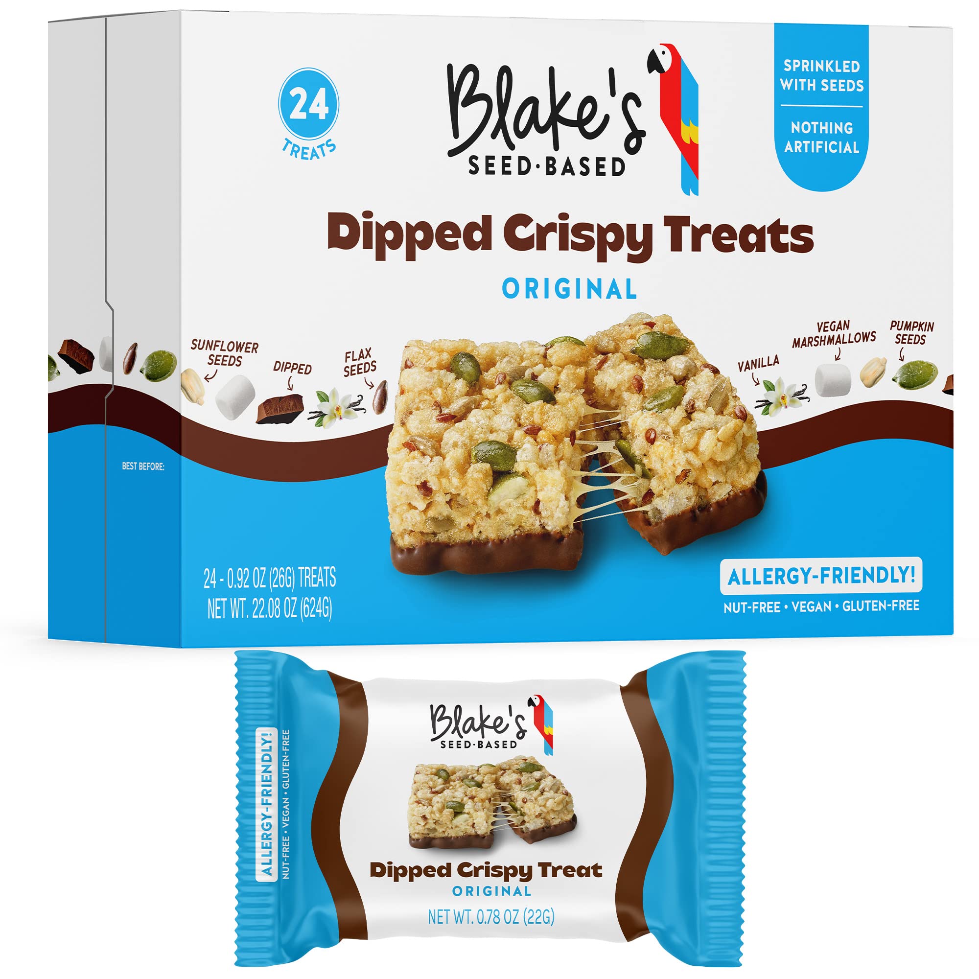 Crispy Treats – Dipped (24 Count), Vegan, Gluten Free, Nut Free & Dairy Free, Healthy Snacks for Kids or Adults, School Safe, Low Calorie Organic Soy Free Snack