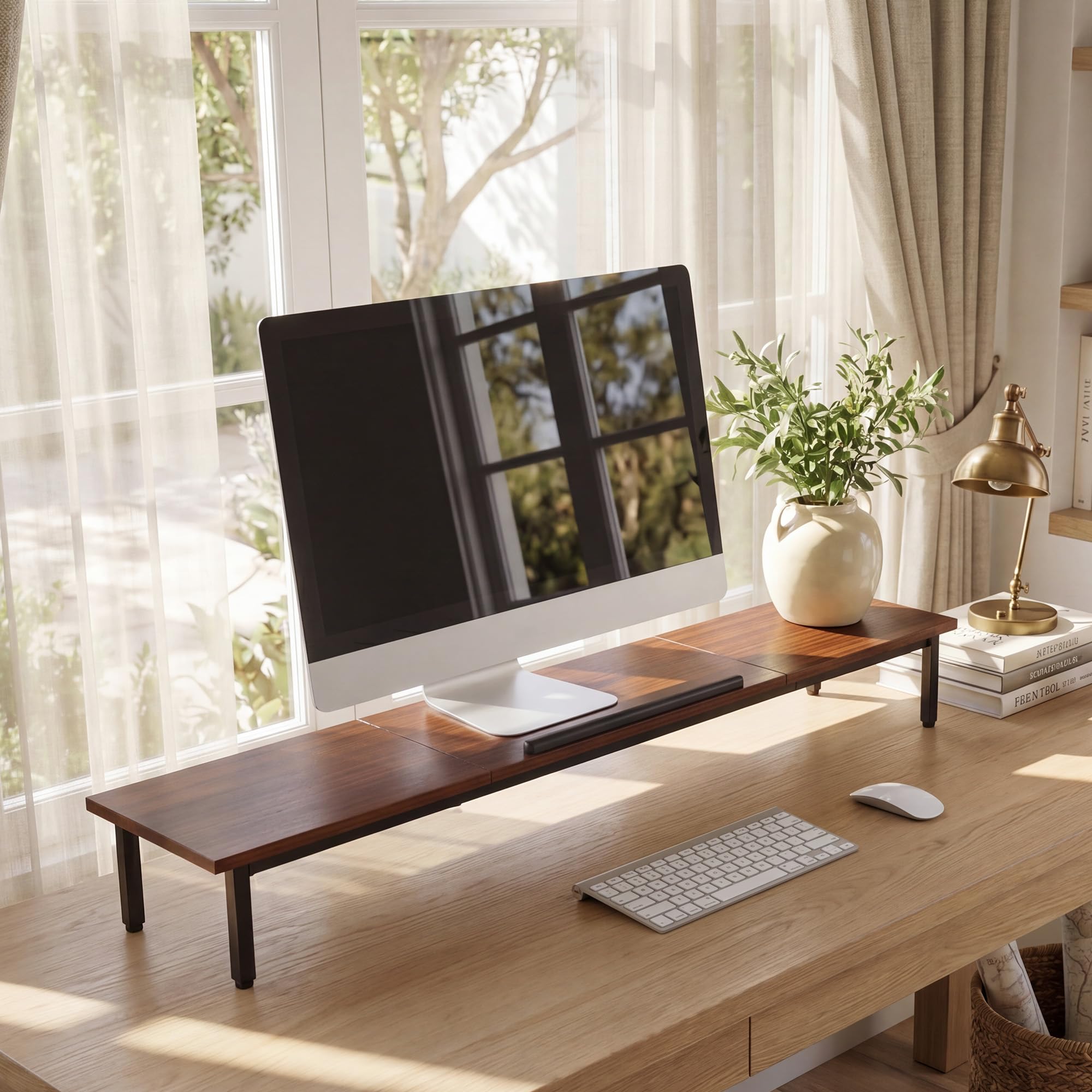 Dual Monitorständer, 2-in-1-verstellbarer Laptop-Tisch, 100*24*14CM Monitor Erhöhung Schreibtisch Monitorständer Holz Computer Monitor Stand, Ergonomische Bildschirmerhöhungm für Büro und Home Office
