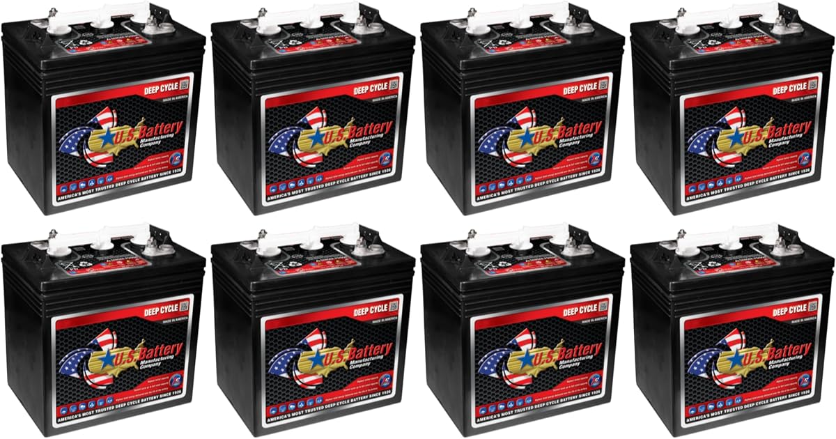 Set of 8 | US Battery US1800XC2 6 Volt 208Ah Deep Cycle Golf Cart, Solar, Marine, RV & Industrial Use Battery | BCI Group GC2 ~ Replaces T-605 T605 | T-105 T105