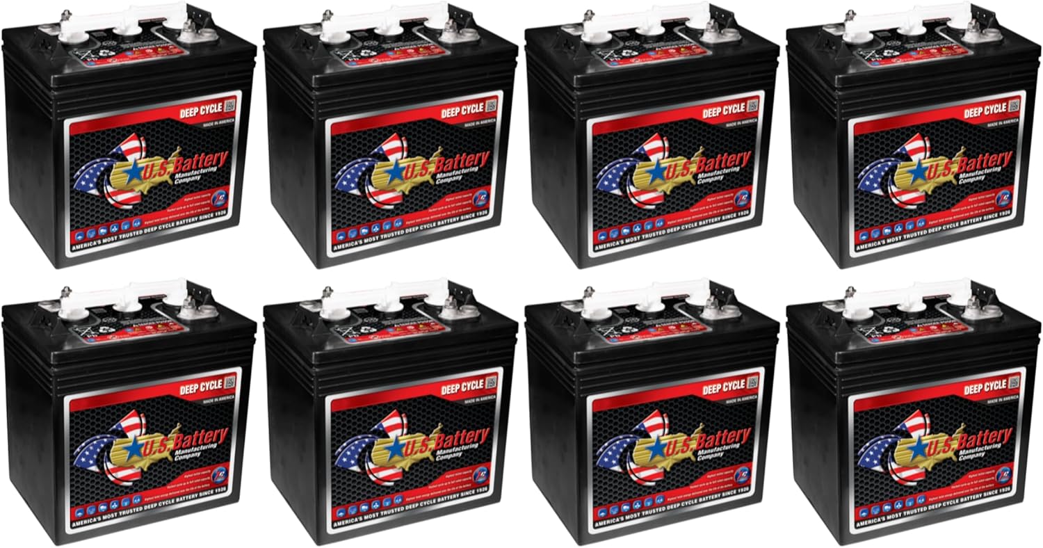 Set of 8 | US Battery US1800XC2 6 Volt 208Ah Deep Cycle Golf Cart, Solar, Marine, RV & Industrial Use Battery | BCI Group GC2 ~ Replaces T-605 T605 | T-105 T105