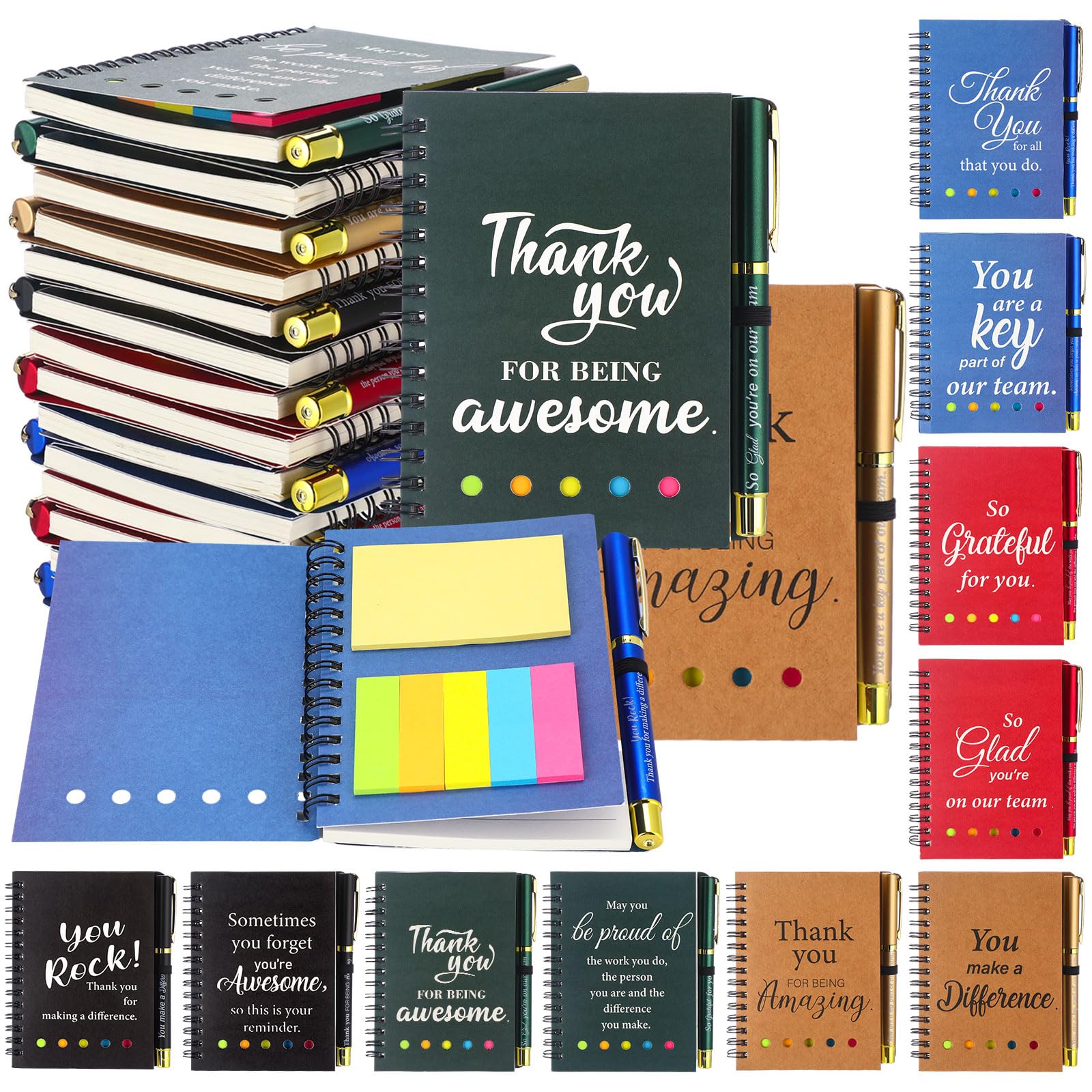 Zhanmai Juego de 30 cuadernos en espiral de regalo para empleados, diarios de cuero inspiradores, regalos de equipo de agradecimiento con bolígrafos de bambú, pestañas adhesivas de colores para