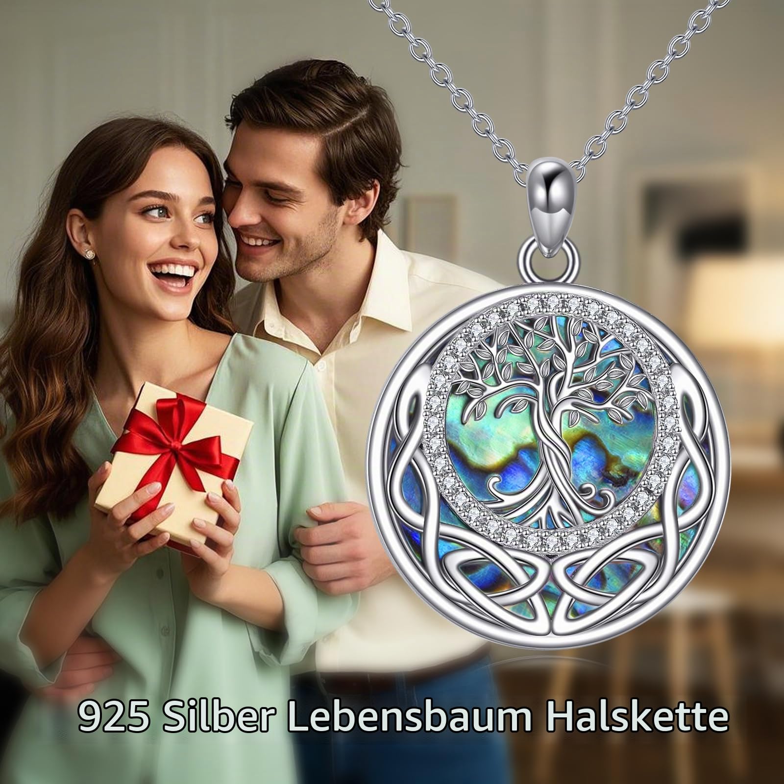 YAFEINI Baum des Lebens Halskette 925 Sterling Silber Mondstein Keltischer Knoten Pentagramm Anhänger Halskette für Damen Schmuck