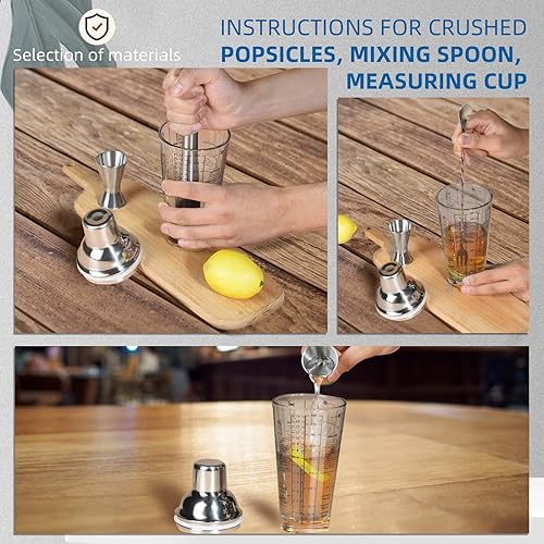 Miniatura 4 de Juego de coctelera, taza de mezcla de vidrio de 14 onzas con medidas, mezclador de Martini de acero inoxidable, mezclador, jigger, cuchara, kit de