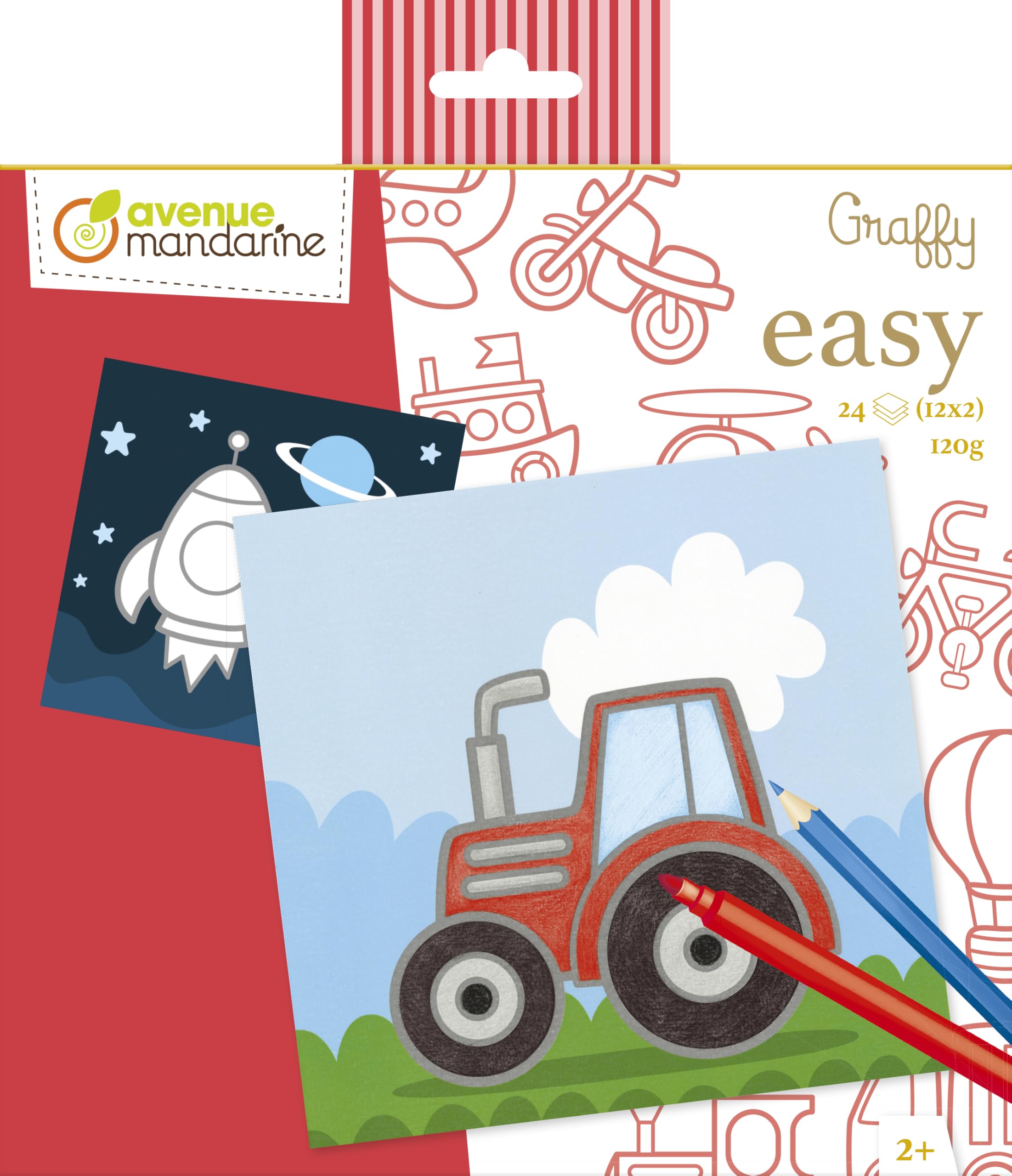 AVENUE MANDARINE GY140C, One Colouring Book Graffy Easy 24 pages 20x20 cm, From 2 years, Means of transport