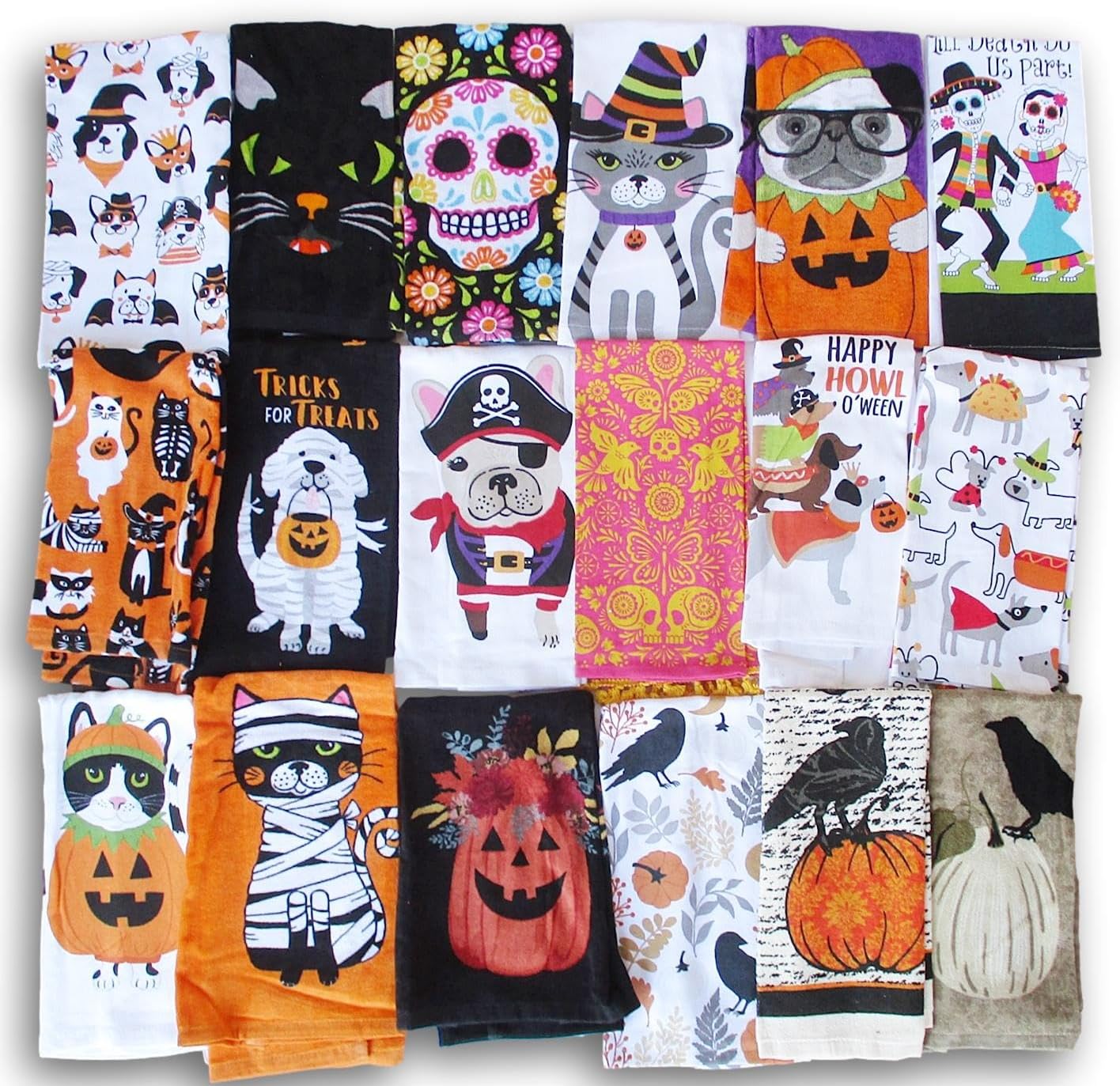 Sewology Halloween Themed 100% Cotton Kitchen Towel Set - Variety 2 Pack