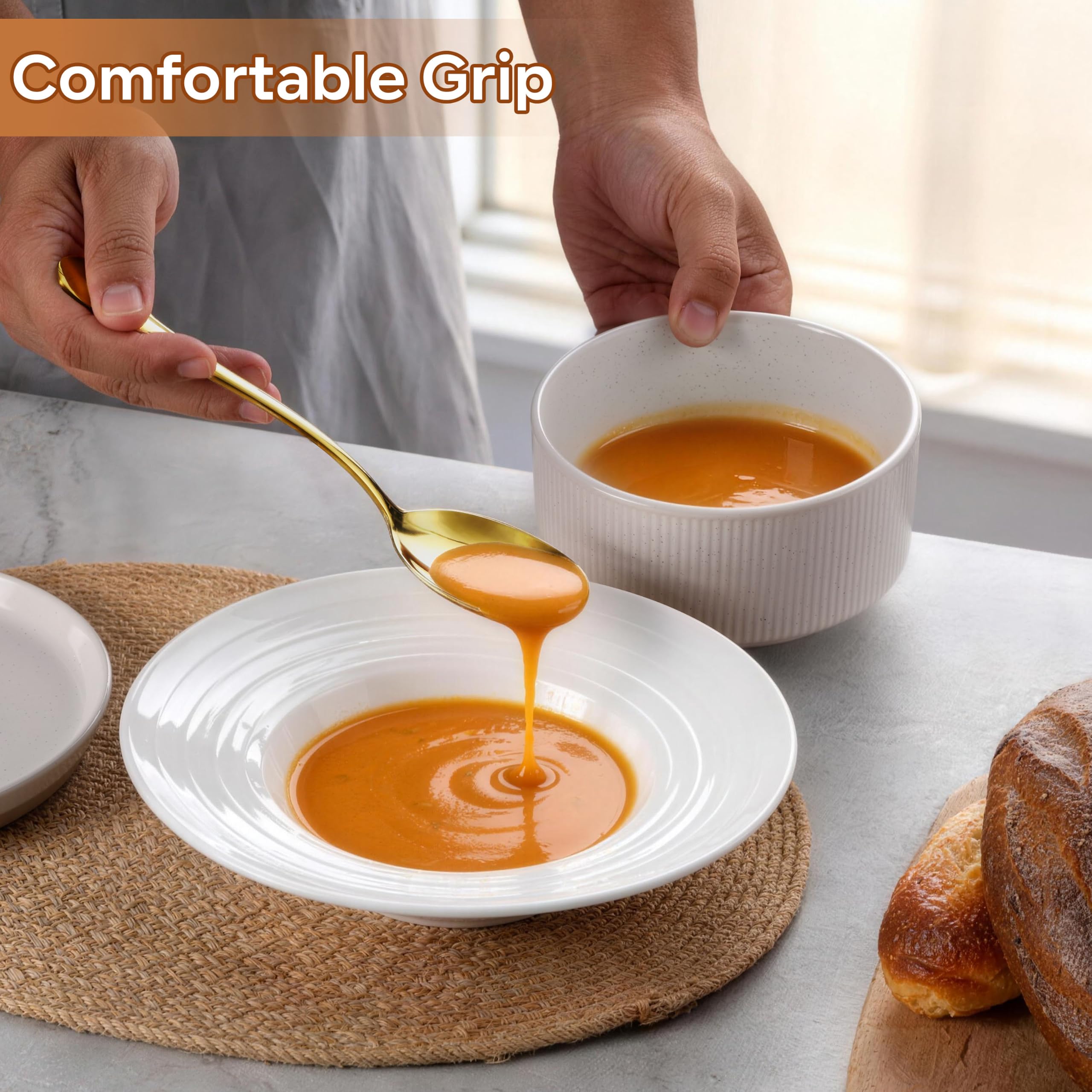 Gold Stainless Steel Serving Spoons - 6 Pack -3 Gold Stainless Steel Serving Spoons - 6 Pack -3