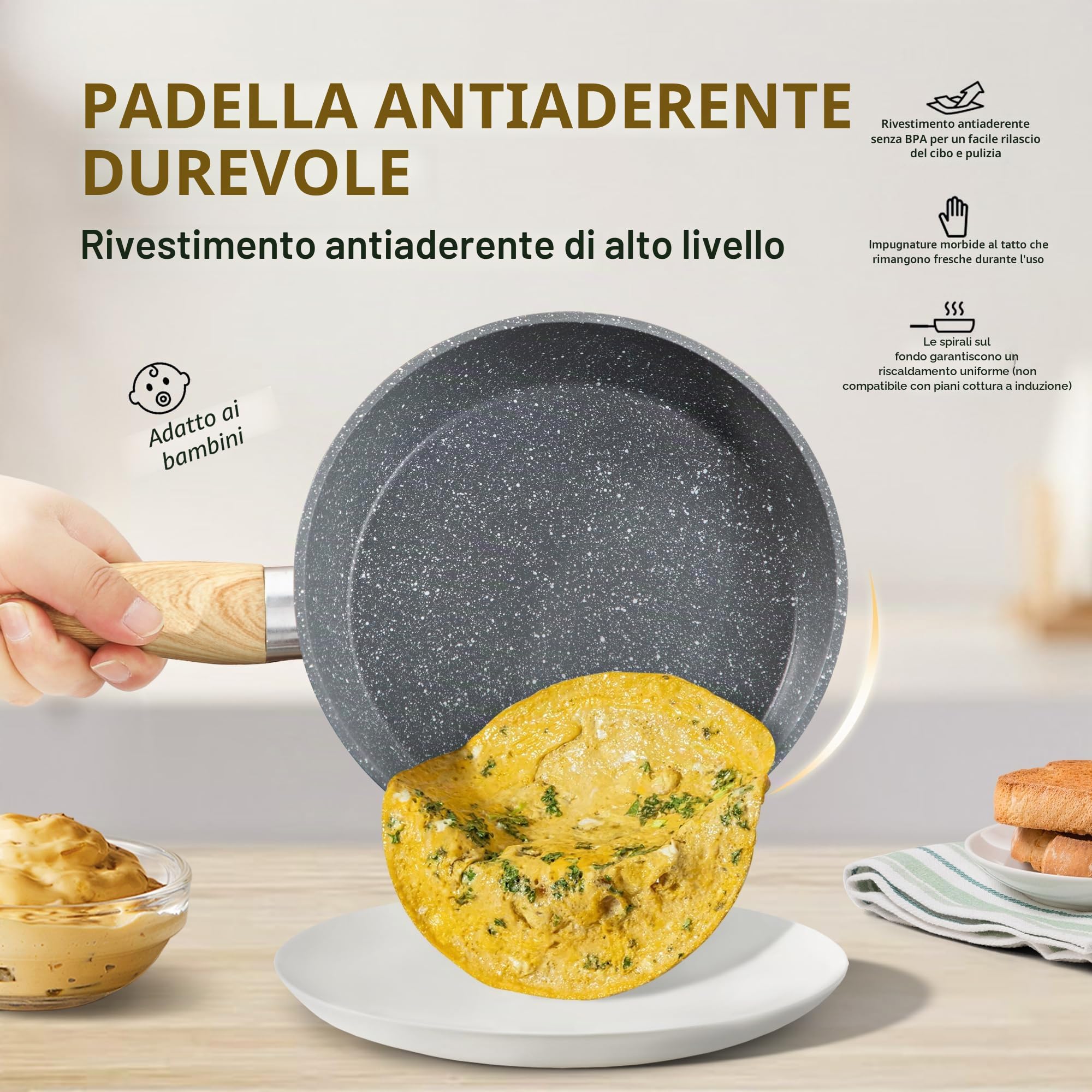 DishDelight Set Pentole Induzione 17 pezzi Antiaderenti Padelle Rivestimento in Granito Grigio Padella con Coperchi in Vetro