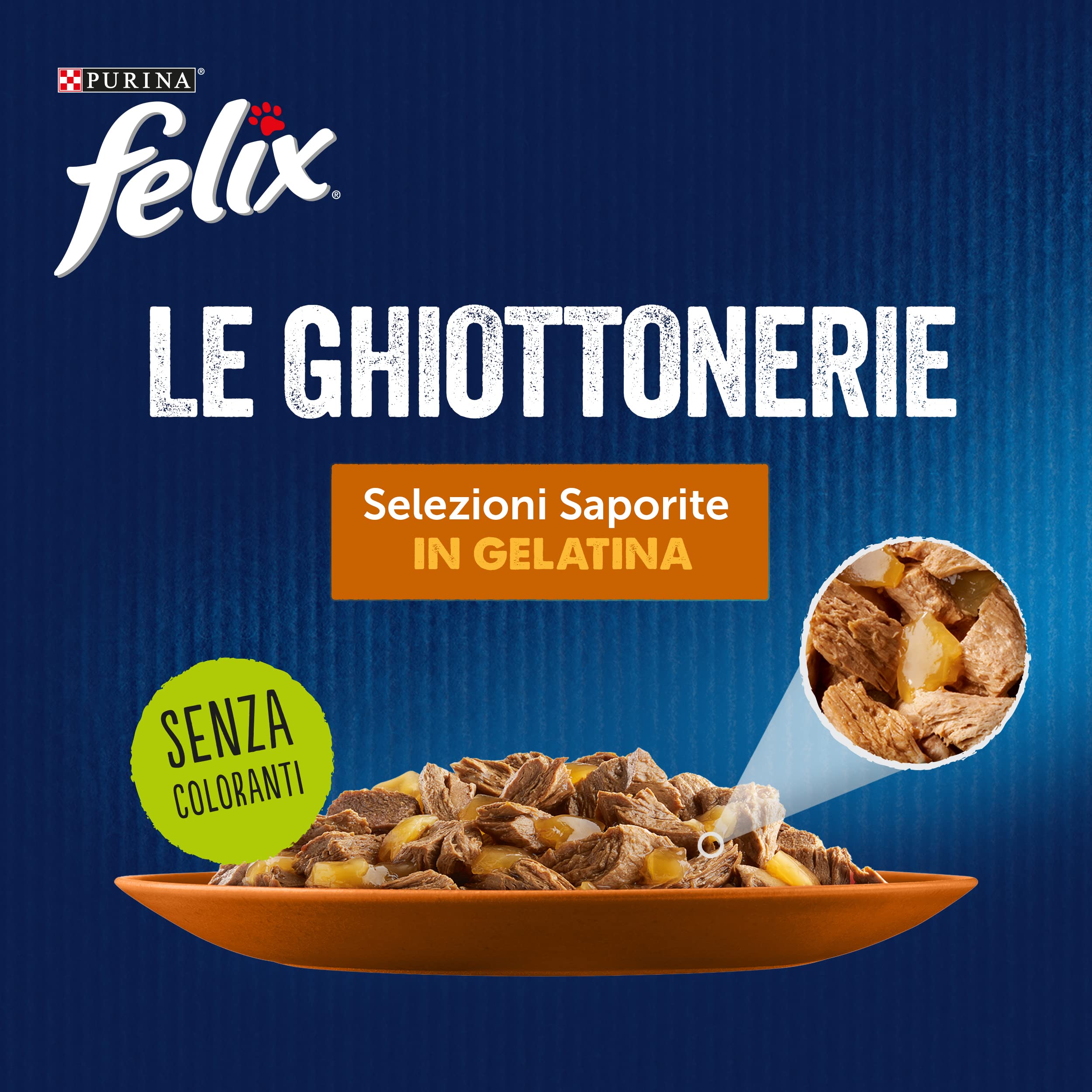 FELIX Le Ghiottonerie - Cibo Umido Gatto Adulto, Bocconcini in Gelatina con Manzo, Pollo, Anatra, Agnello. 80 Buste da 85 g