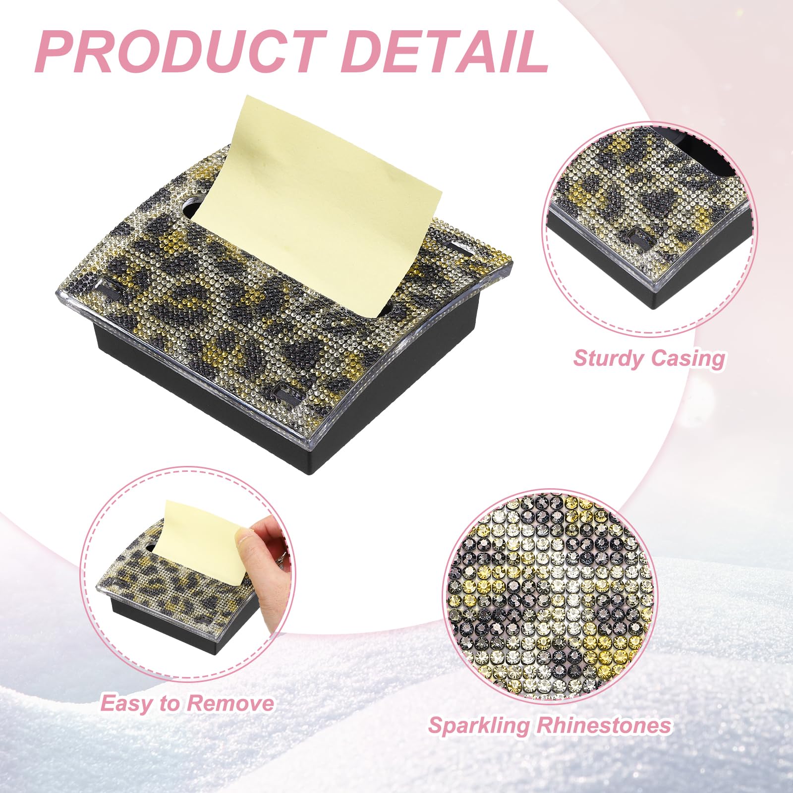 PATIKIL Stick Note Pad Holders, 4 x 4 Inches Rhinestone Sticky Note Dispenser Memo Pad Holder Office Desk Organizer Supplies for Office Home Desk Organization, Leopard - Image 3