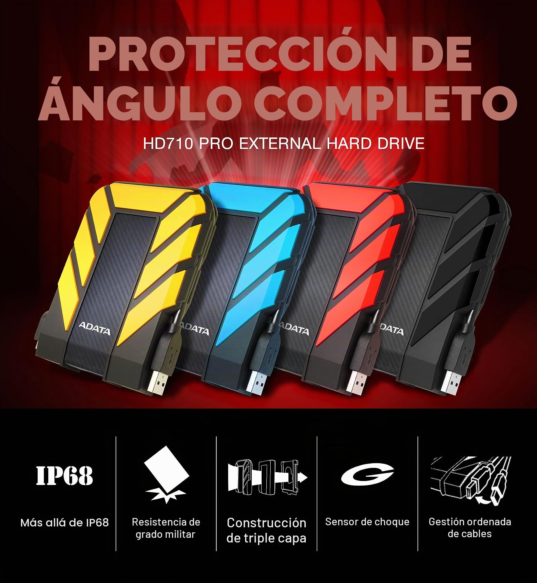 ADATA HD710 Pro - Disco duro externo (2000 GB, 2.5", 3.0 (3.1 Gen 1), Negro, Azul)