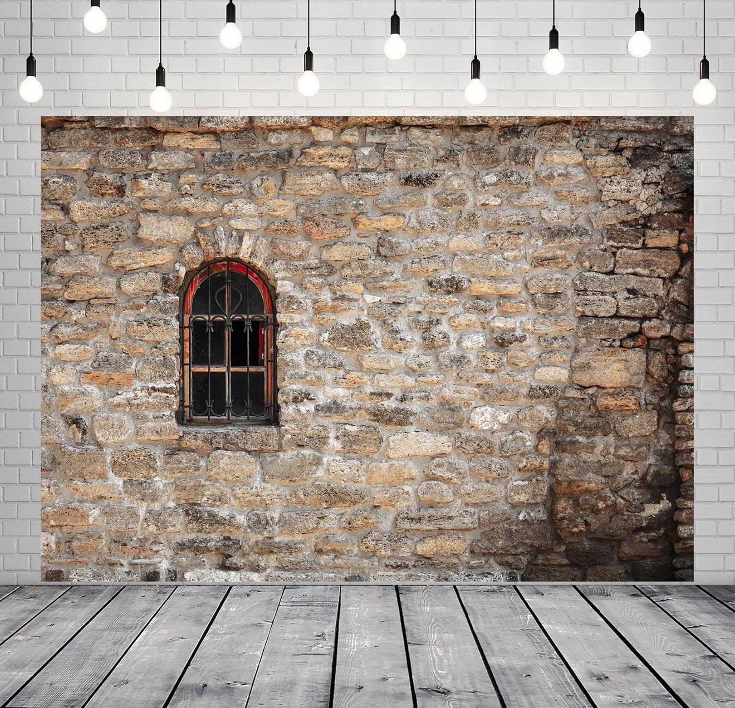 20x10ft Fabric Jerusalem Street Stone Wall Backdrop Old Stone Brick Wall with Window Israel Photography Background for Israel Travel Party Decorations Photo Booth Props