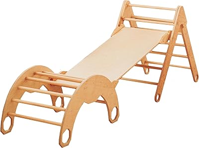 WOOD&ROOM Pikler Triangle Set for Children | Montessori Arch with Triangle Ladder | Arch for Kids | Climber Rocker and Slide | Playground for Toddlers & Kids (Small Set with Slide/Climbing Rocks)