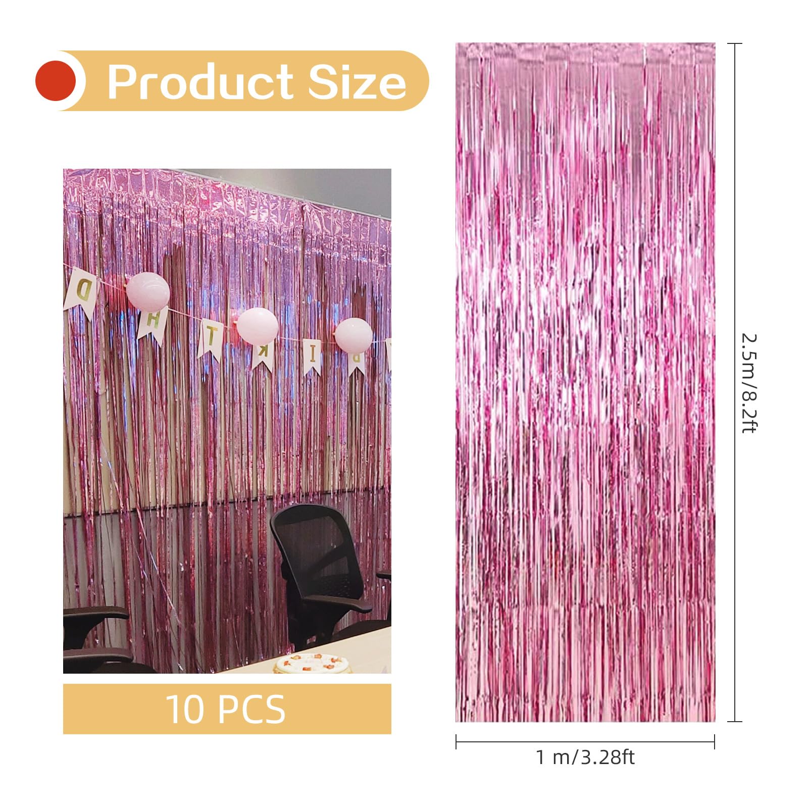 Lot de 10 rideaux à franges métalliques à franges pour fête d'anniversaire, fête prénatale, fiançailles, mariage, Noël (rose) 1 x 2,5 m
