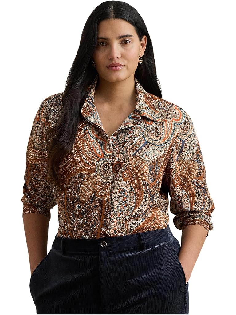 Multi Lauren Ralph Lauren Plus Size Classic Fit Paisley Crepe Shirt