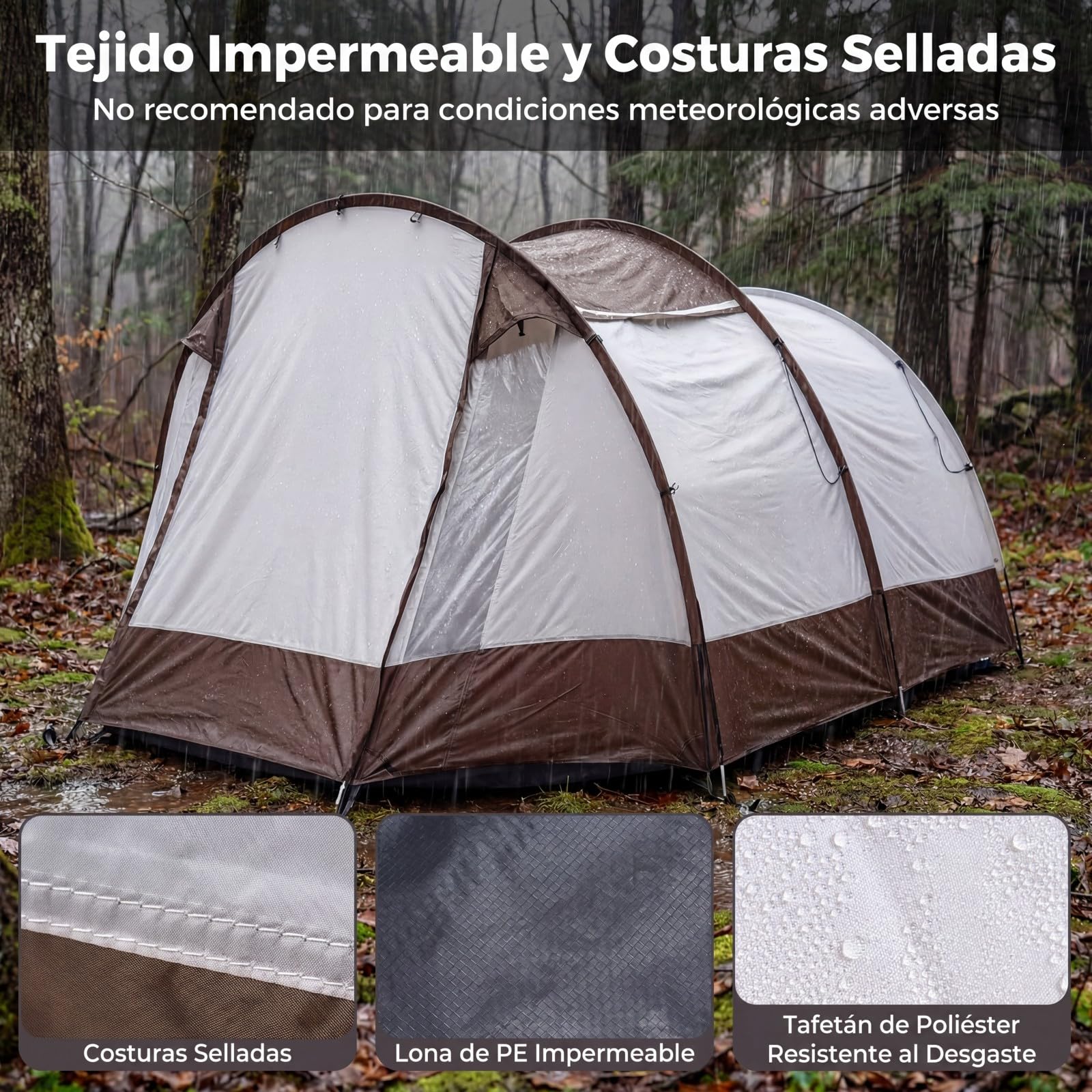 COSTWAY Tienda de Camping para 4-6 Personas, 2 Habitaciones, Tienda de Campaña Familiar Grande con Porche Delantero, 2 Puertas, Ventanas de Malla, Portátil para Picnic, 350 x 283 x 202 cm