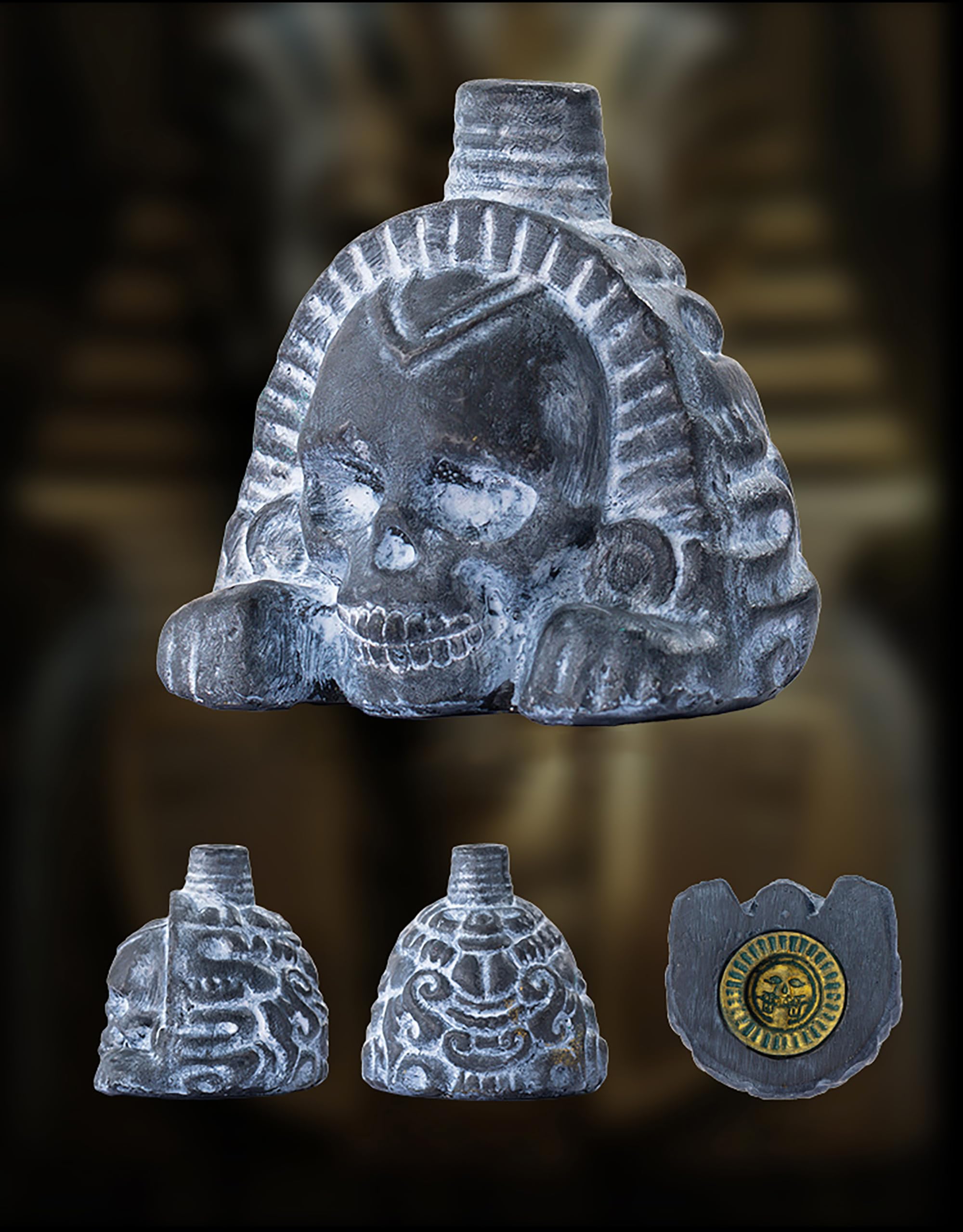 Fischietto della morte azteco, 125 decibel, vero e proprio teschio umano che urla, per Halloween e il giorno dei morti (nero A)