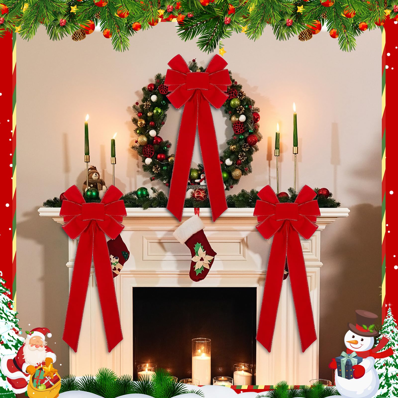 Nœud De Sapin De Noël, 24 X 102 Pouces, Nœuds En Velours Rouge Extra